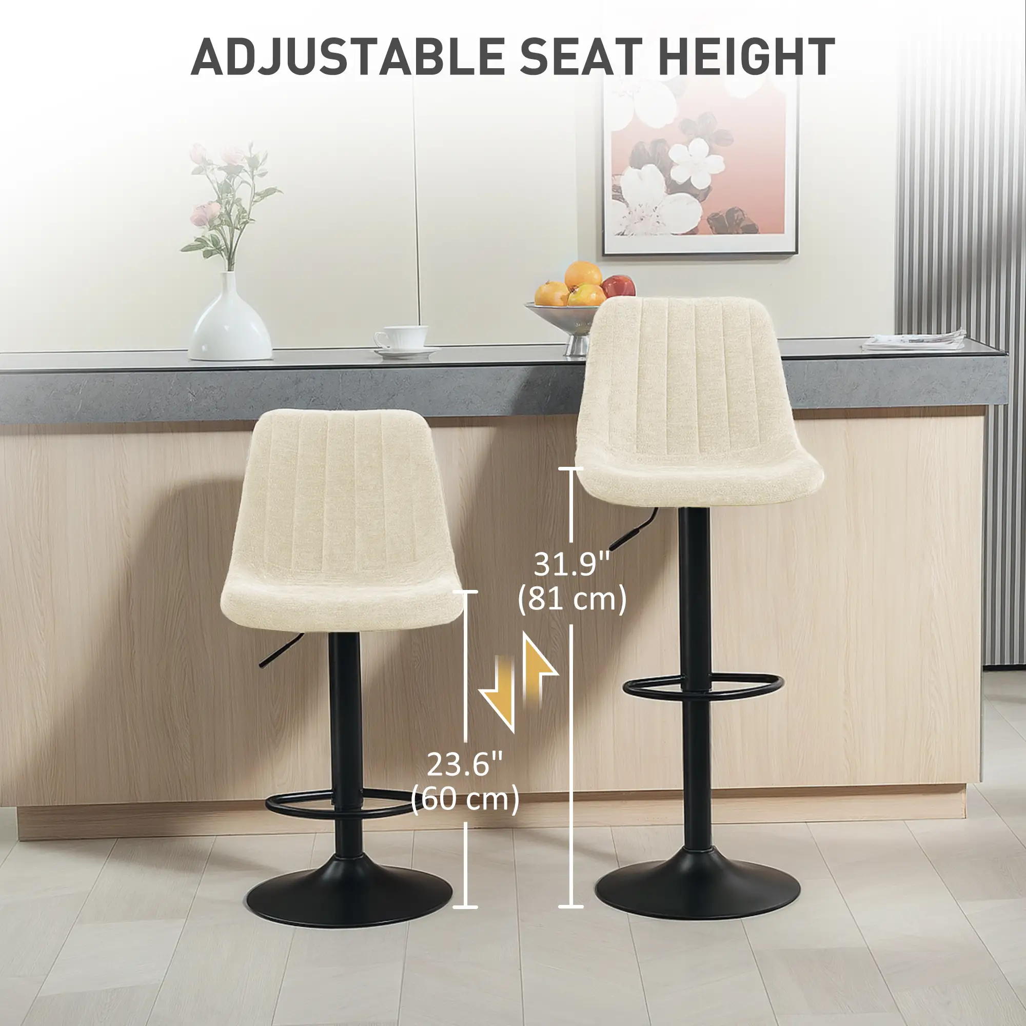 Adjustable Barstools Set of 2, Swivel with Back, Footrest, Beige - Image 5