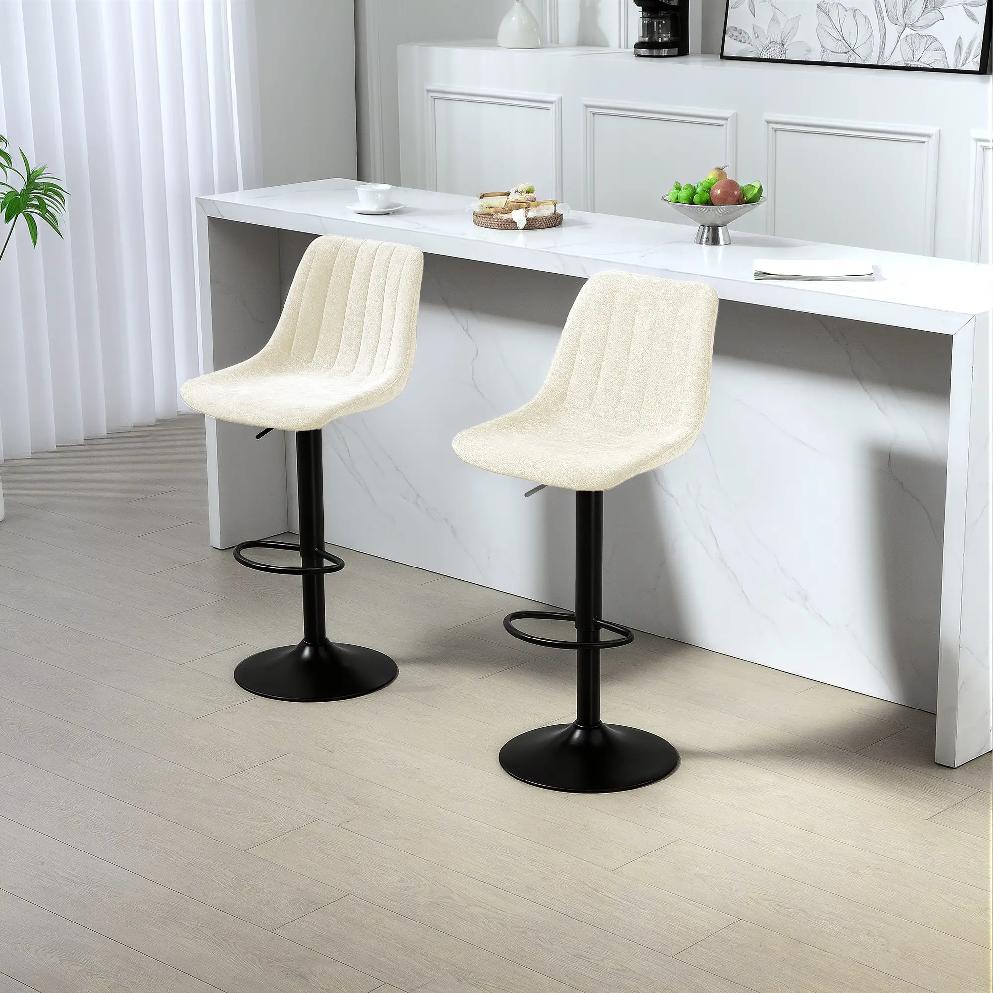 Adjustable Barstools Set of 2, Swivel with Back, Footrest, Beige - Image 8