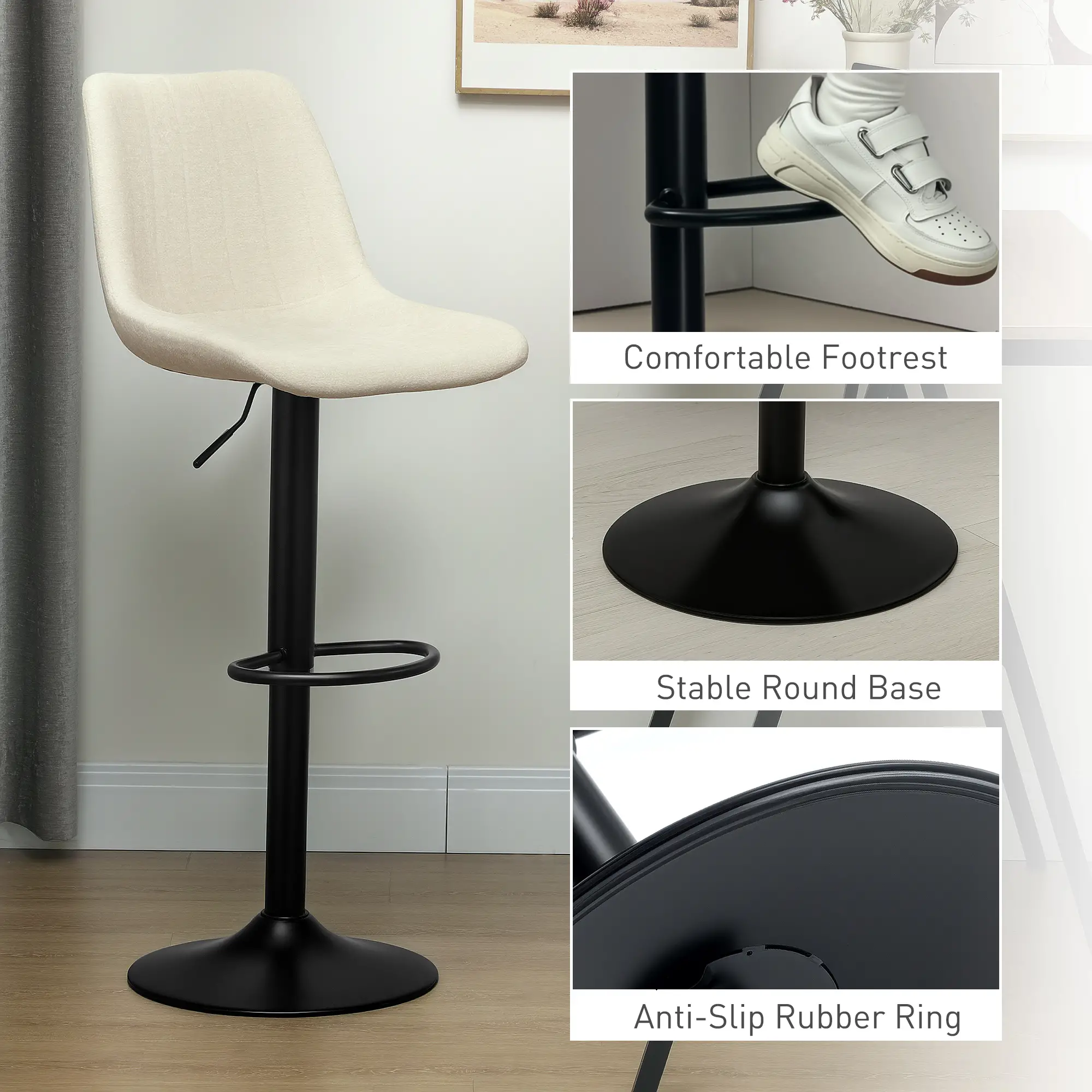 Adjustable Barstools Set of 2, Swivel with Back, Footrest, Beige - Image 9
