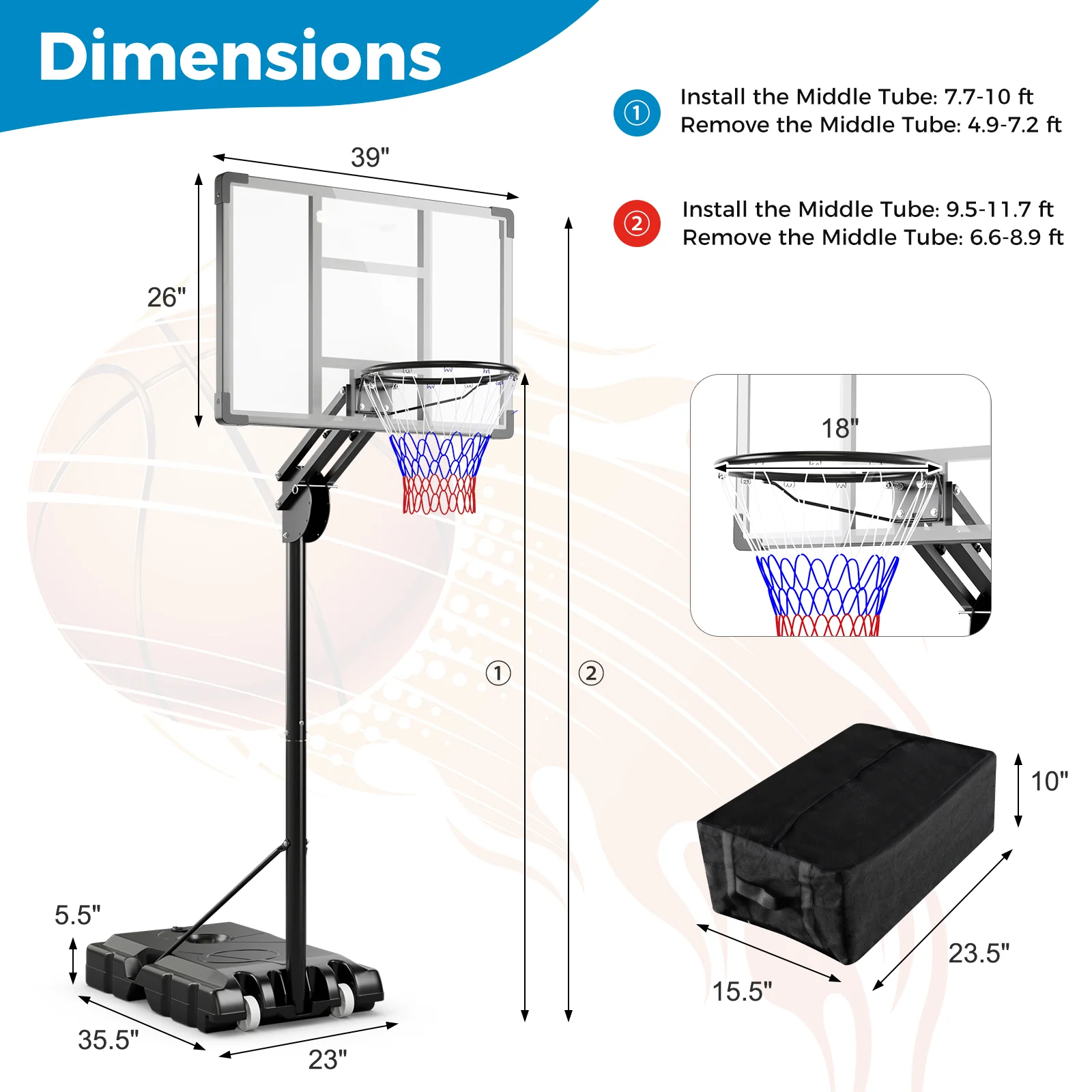 Adjustable Basketball Hoop, 4.9-10 Feet, Shatterproof Backboard - Image 6