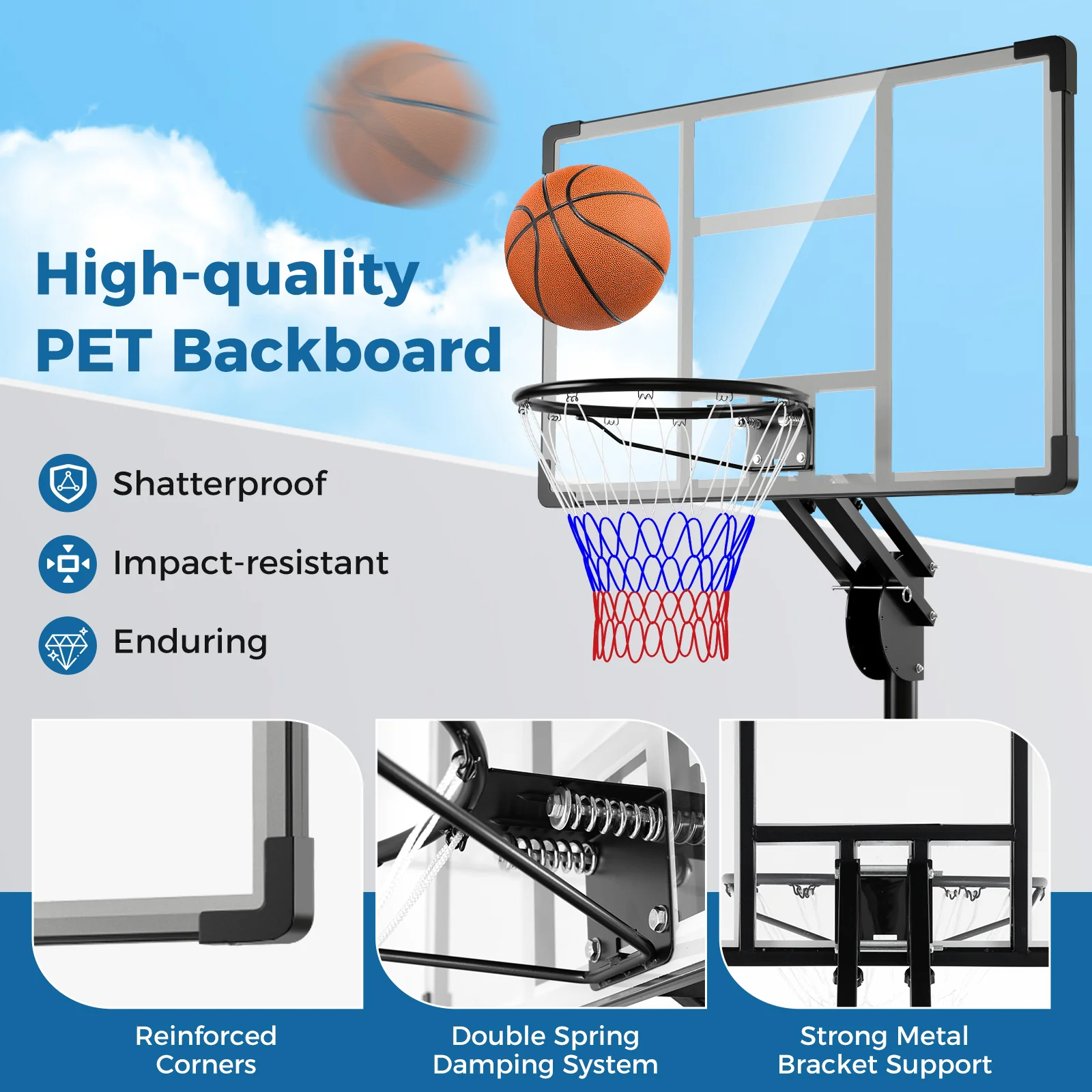 Adjustable Basketball Hoop, 4.9-10 Feet, Shatterproof Backboard - Image 7