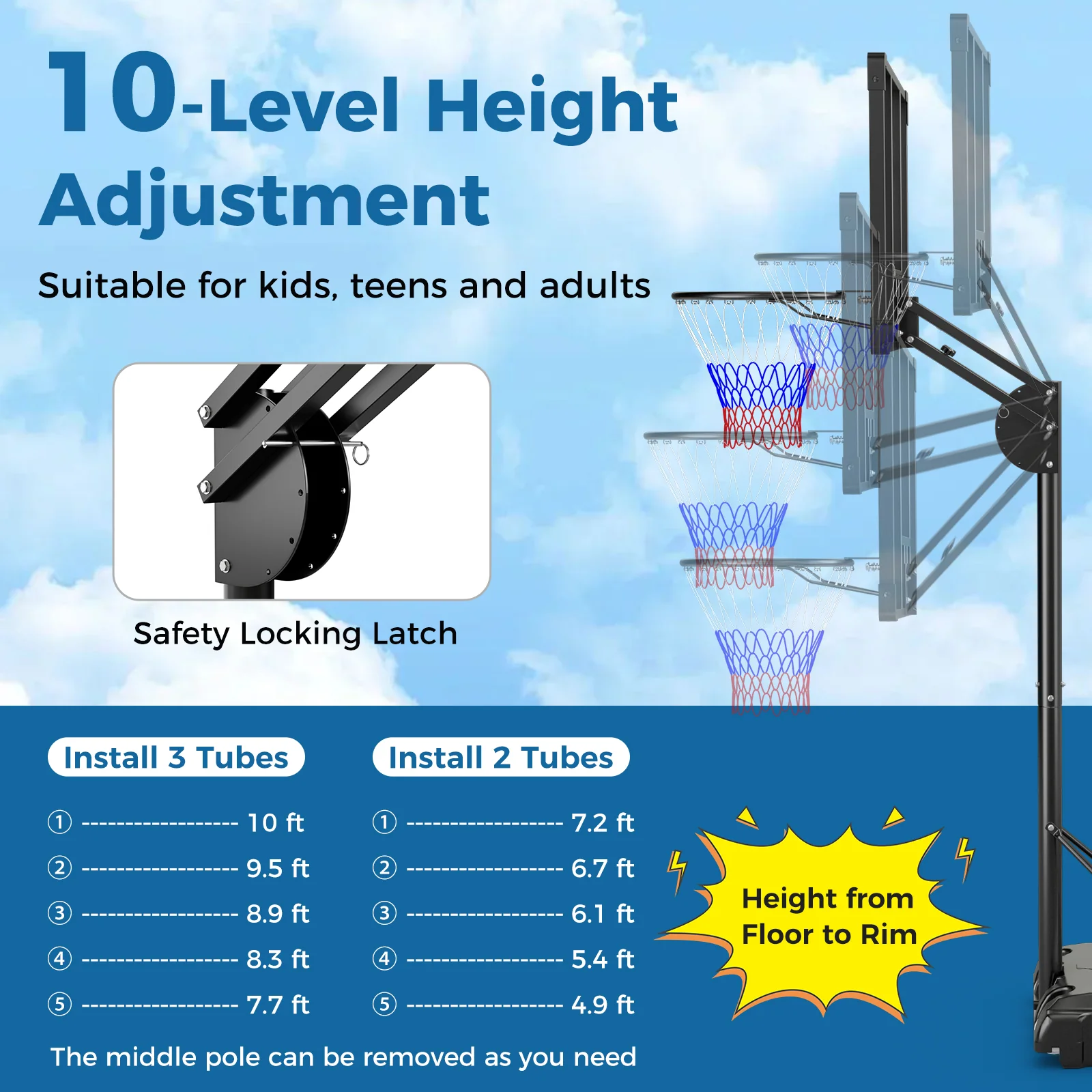 Adjustable Basketball Hoop, 4.9-10 Feet, Shatterproof Backboard - Image 8