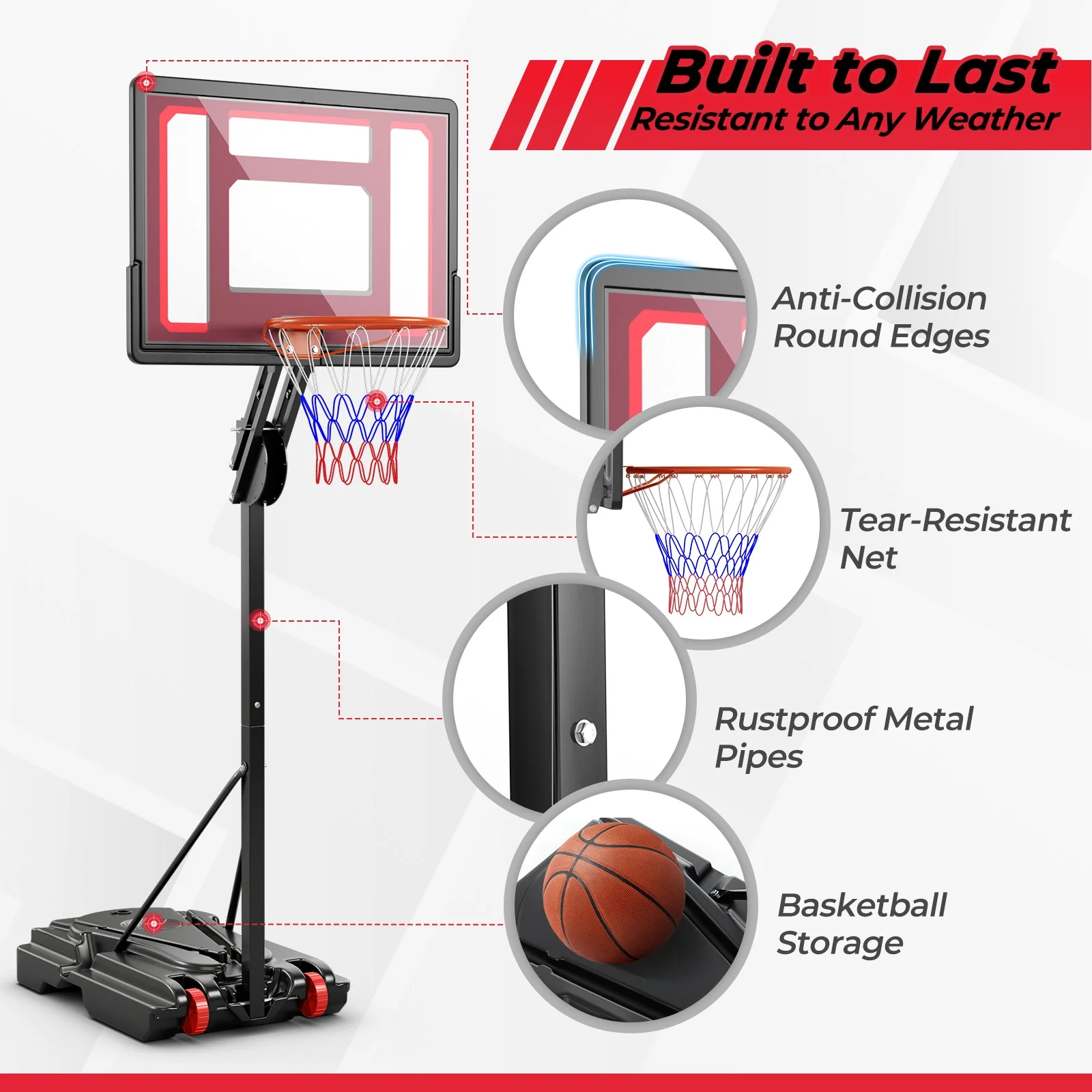 Adjustable Basketball Hoop, 5-10 Feet Height, Indoor Outdoor, Black - Image 5
