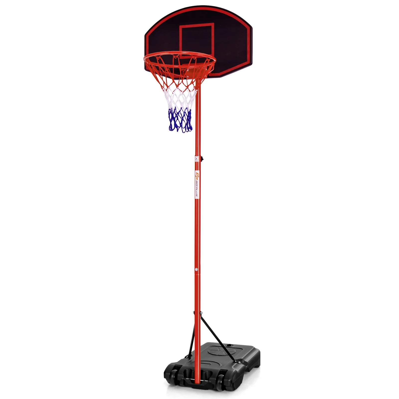 Adjustable Basketball Hoop System, Portable With 2 Wheels, Fillable Base, Red