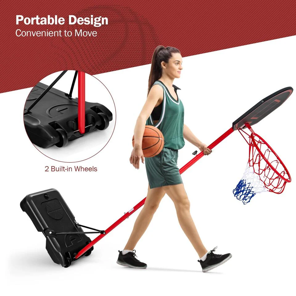 Adjustable Basketball Hoop System, Portable With 2 Wheels, Fillable Base, Red - Image 10