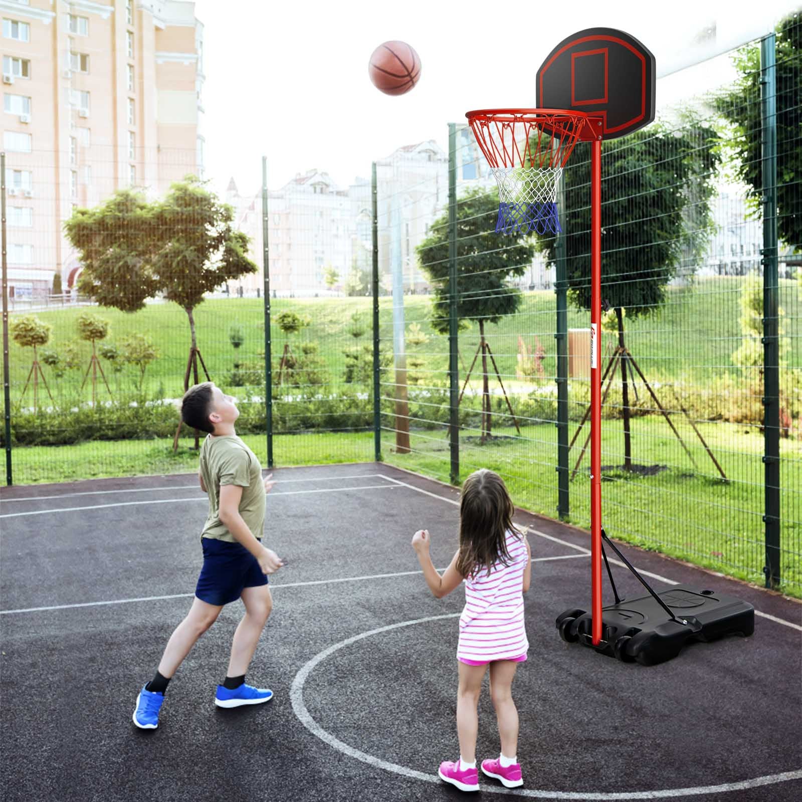 Adjustable Basketball Hoop System, Portable With 2 Wheels, Fillable Base, Red - Image 3