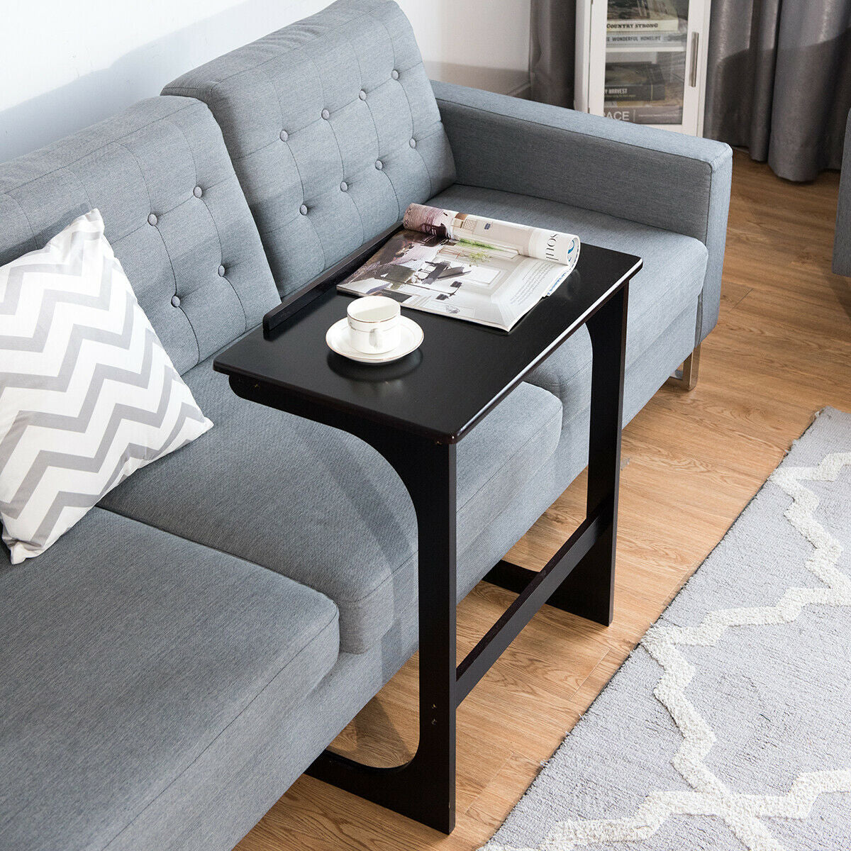Adjustable C-Shape End Table With Tilting Top, Brown - Image 3