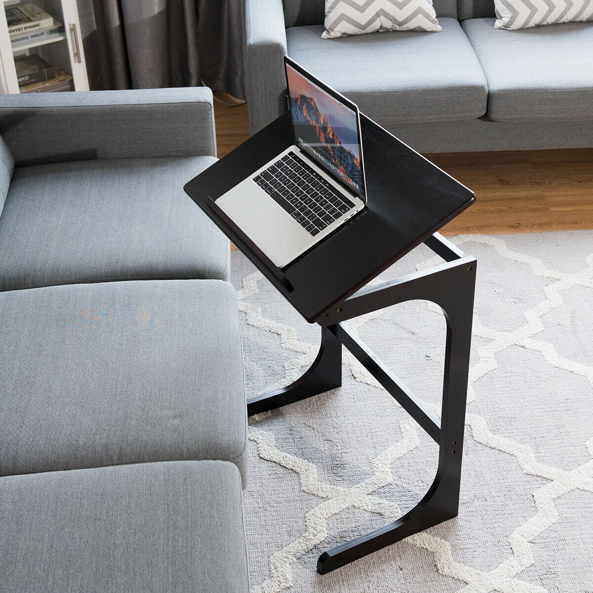 Adjustable C-Shape End Table With Tilting Top, Brown - Image 7