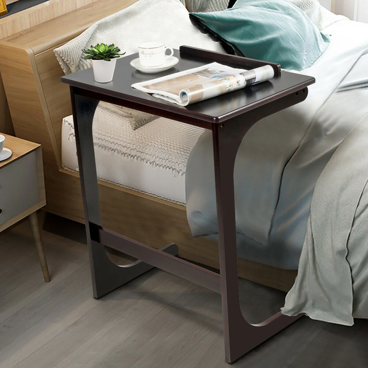 Adjustable C-Shape End Table With Tilting Top, Brown - Image 8