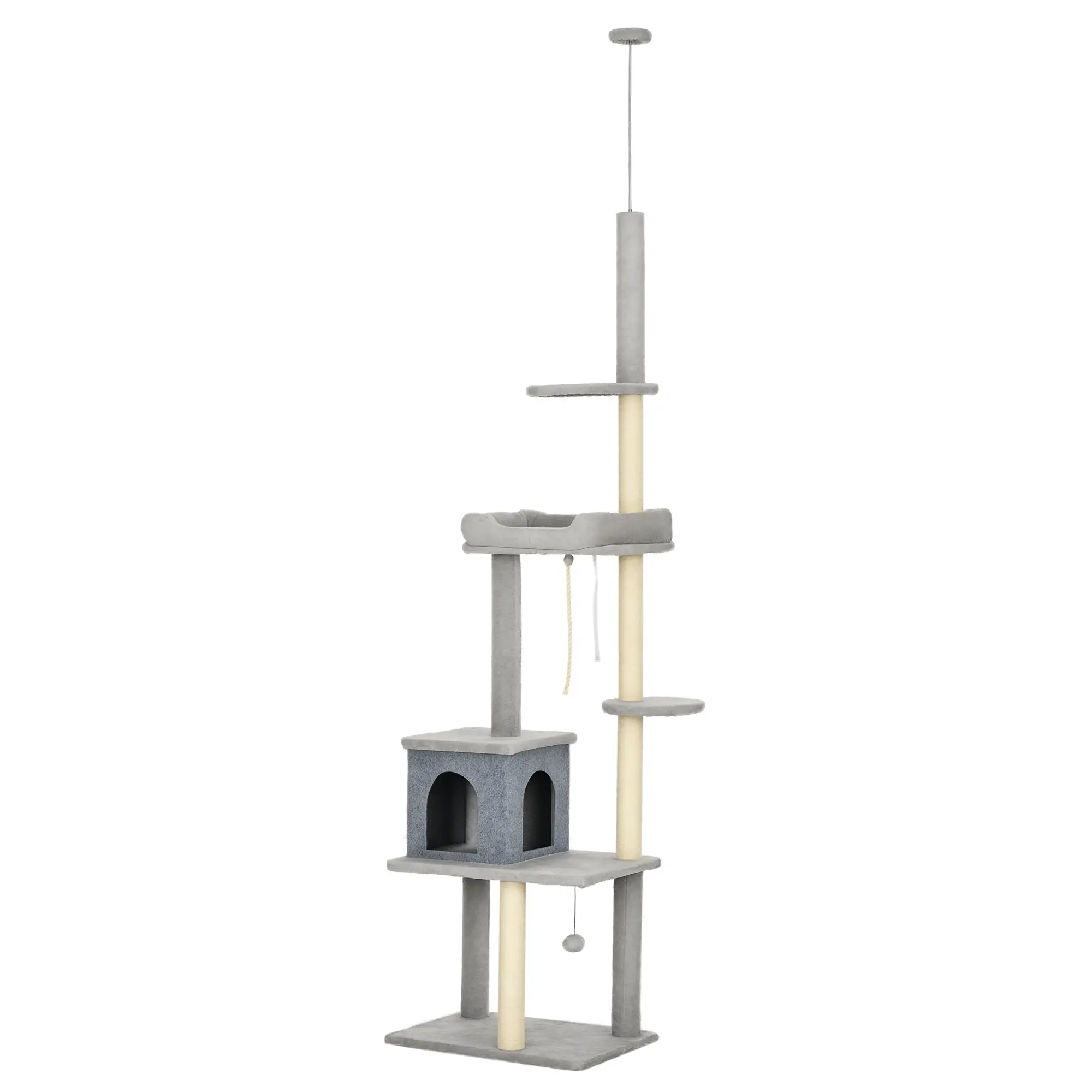 Adjustable Cat Tree, 85-101 Inches, Climbing Center with Scratching Posts, Grey