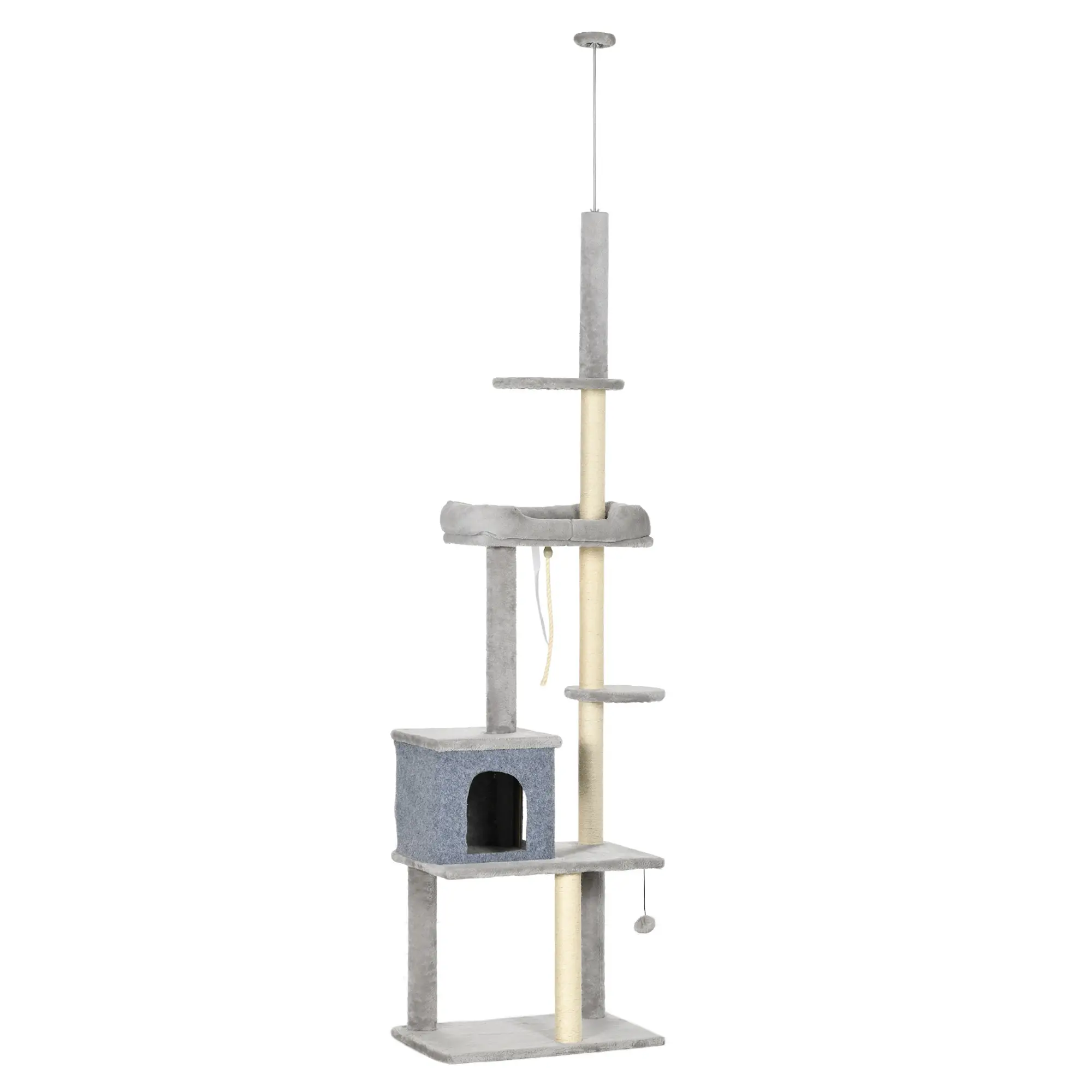 Adjustable Cat Tree, 85-101 Inches, Climbing Center with Scratching Posts, Grey - Image 11
