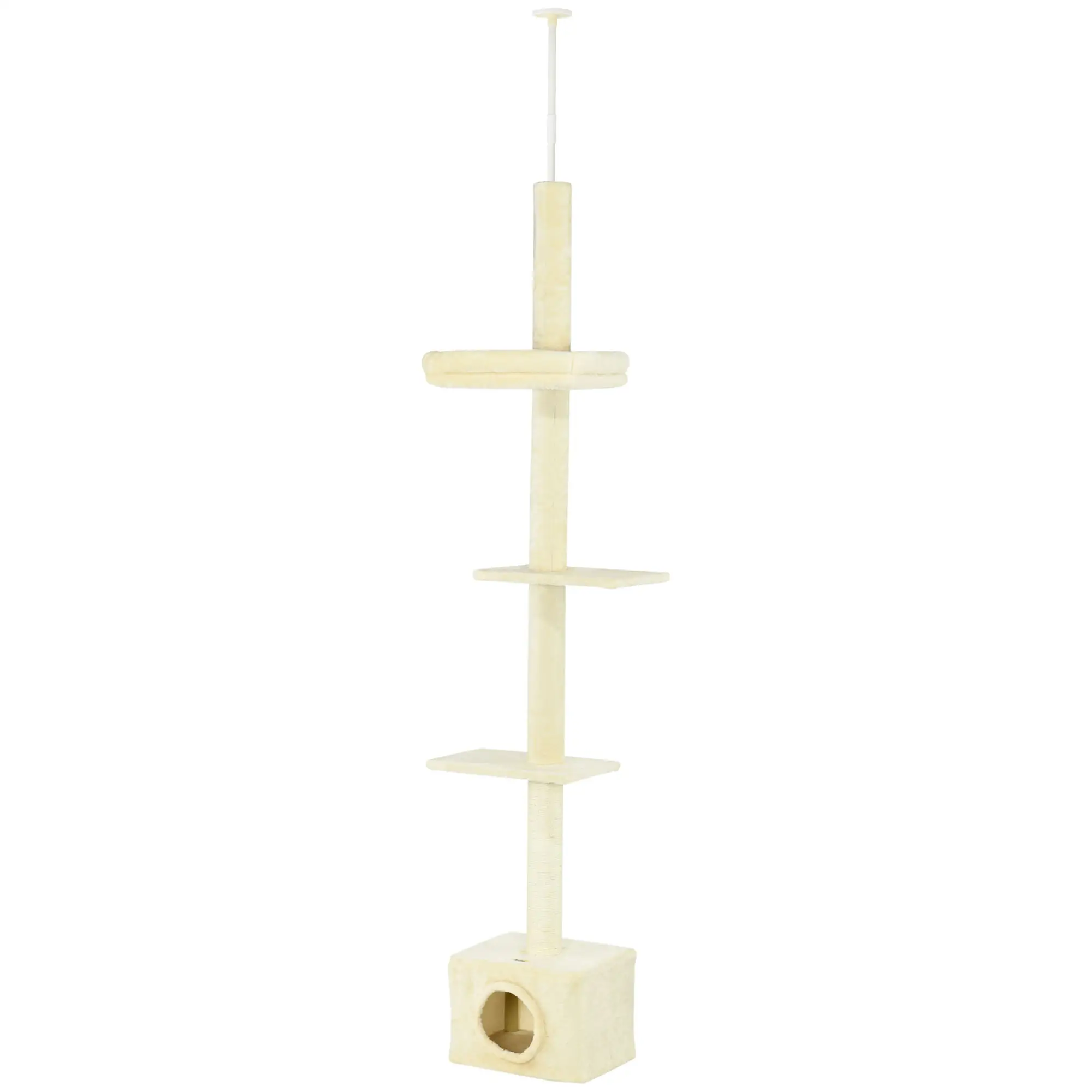 Adjustable Cat Tree, Scratching Post, House, Bed, 91-102 Inches, Beige