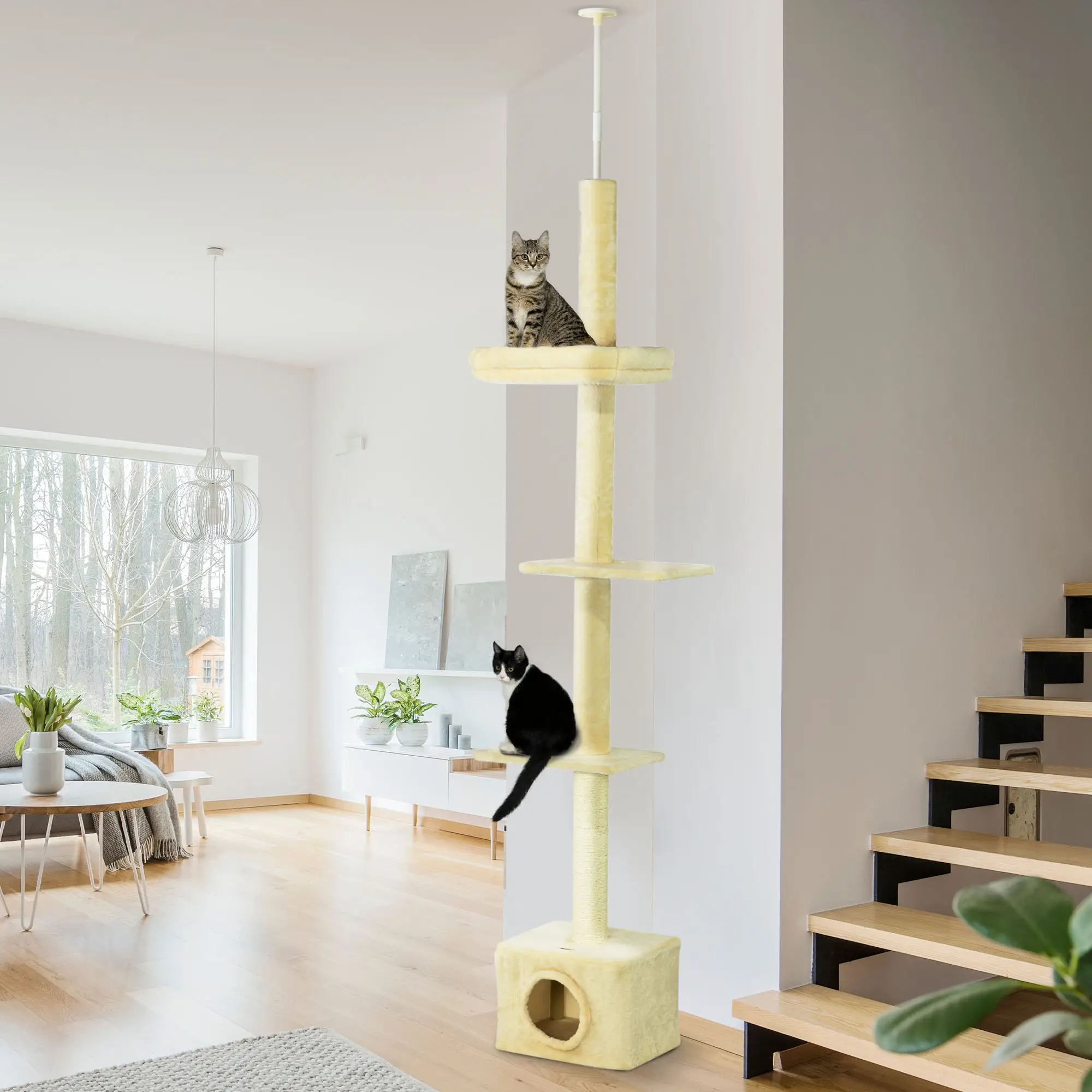 Adjustable Cat Tree, Scratching Post, House, Bed, 91-102 Inches, Beige - Image 8