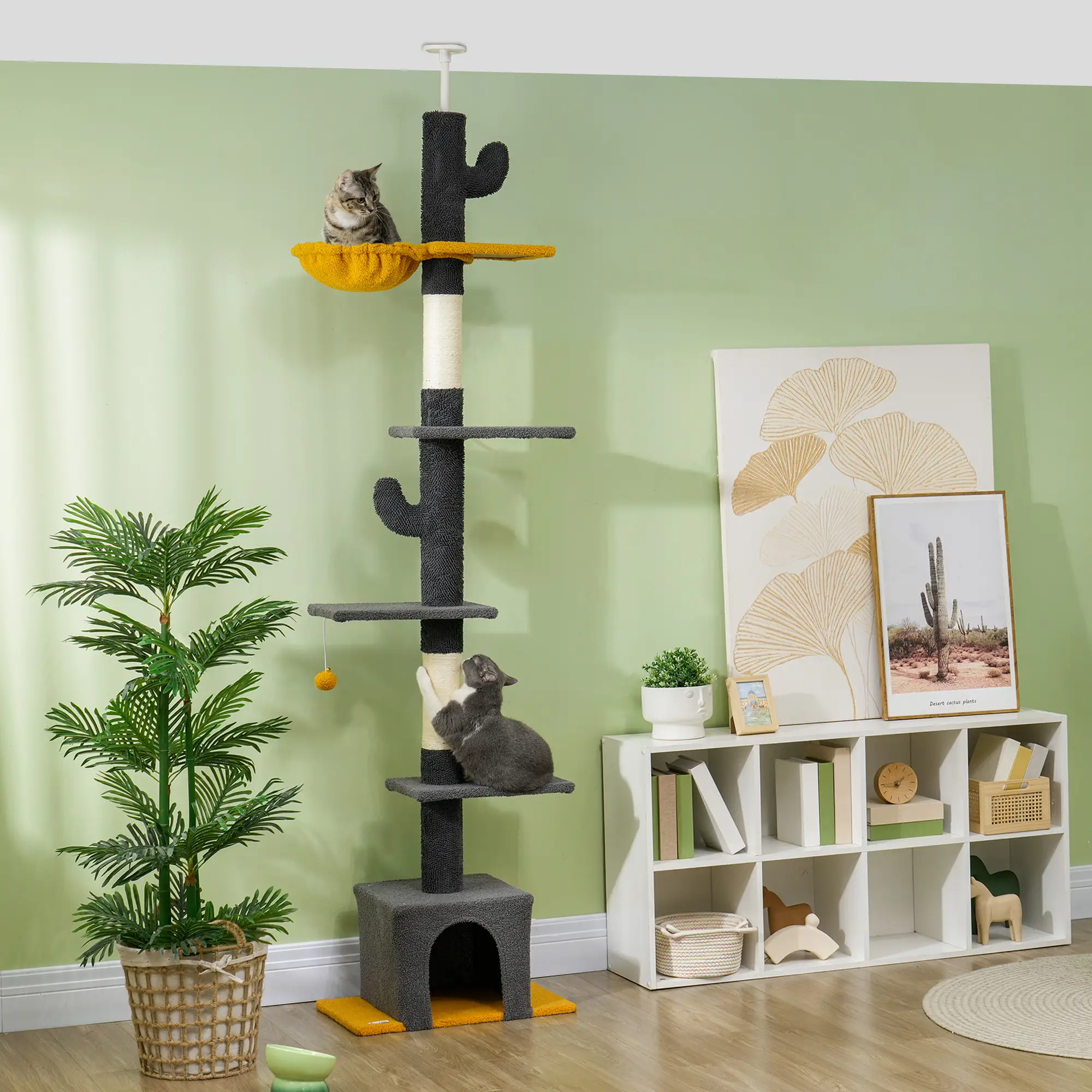 Adjustable Cat Tree Tower, 90.5"-108", Scratching Posts, Hammock, Condo, Dark Grey - Image 2