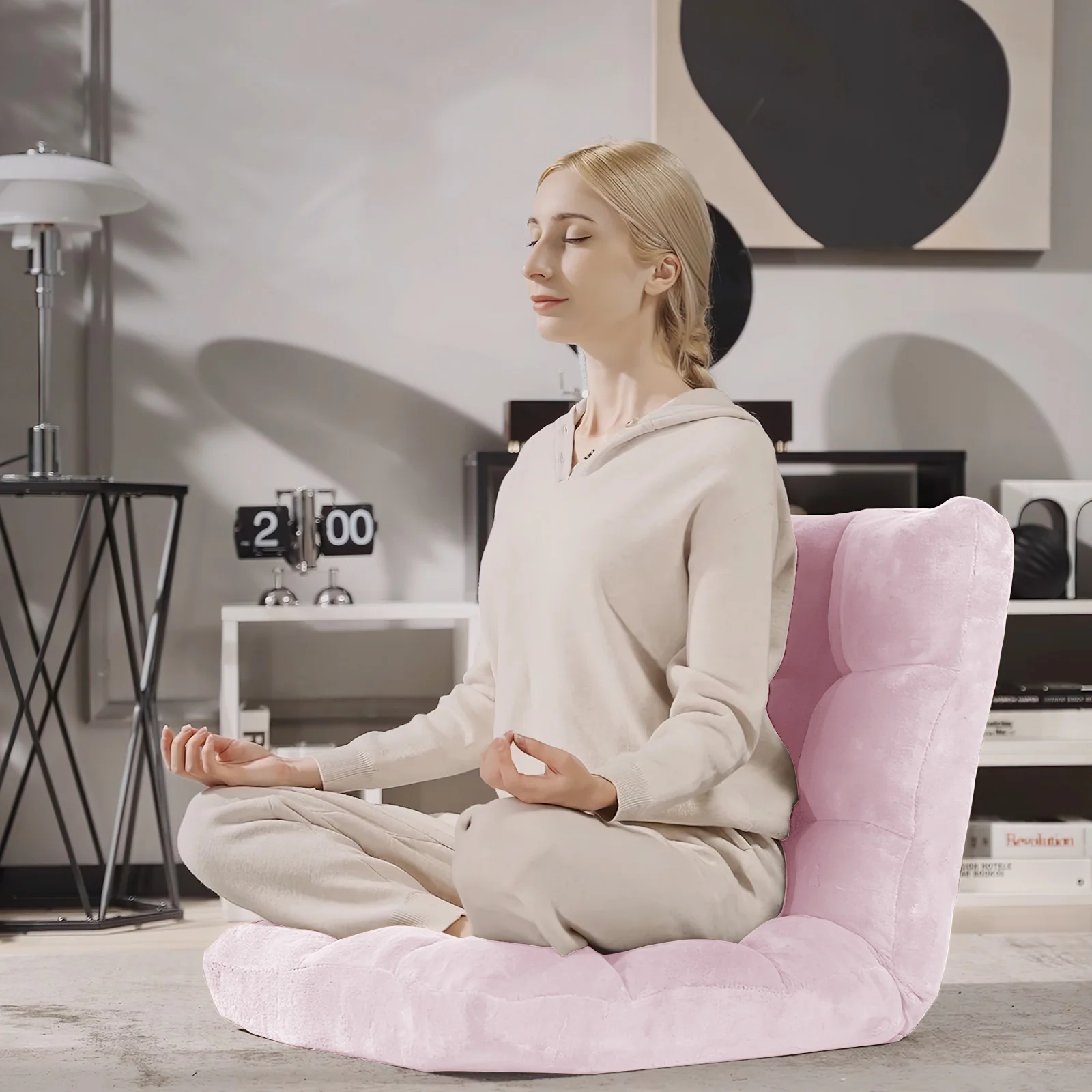 Adjustable Cushioned Floor Chair, 14-Position, Light Pink - Image 2