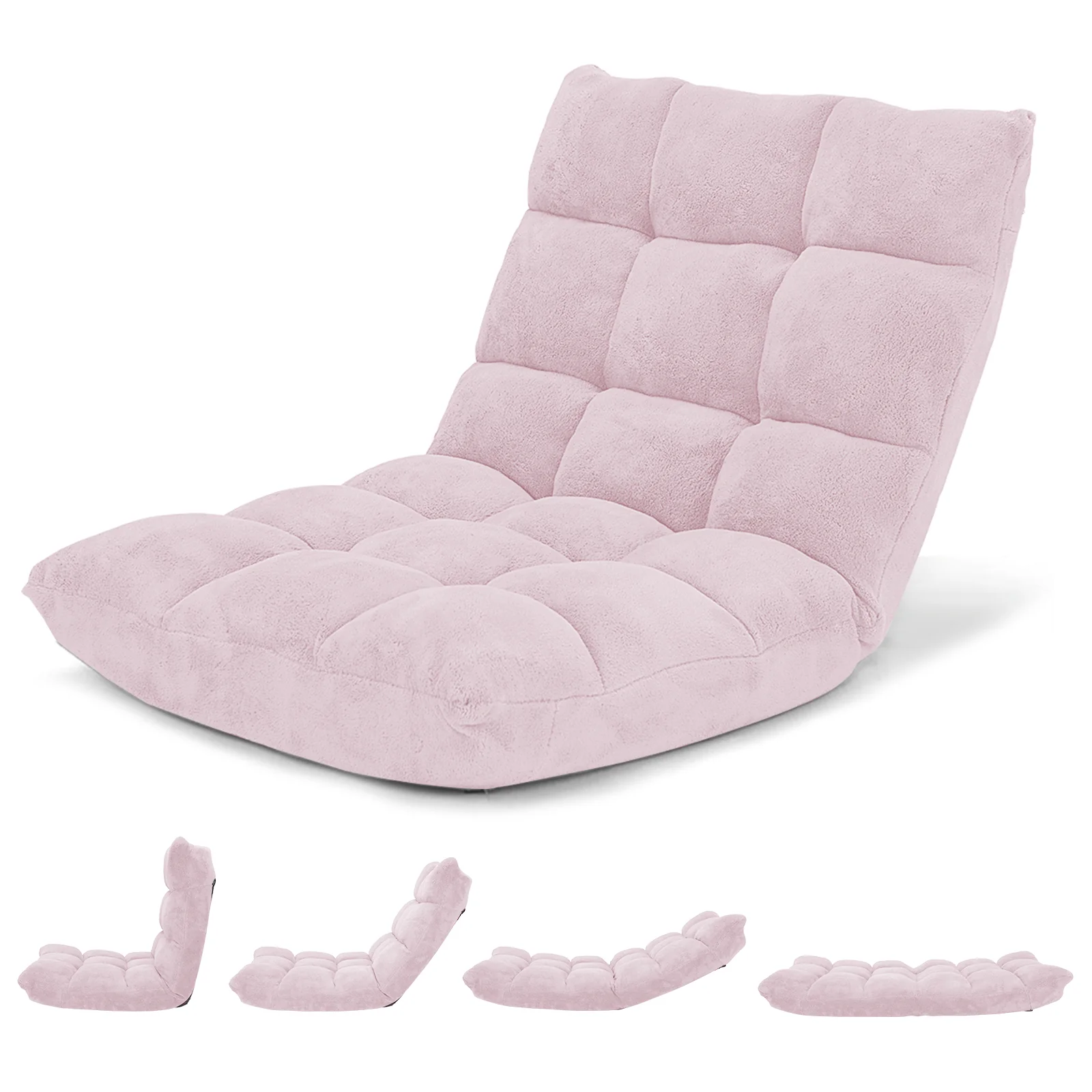 Adjustable Cushioned Floor Chair, 14-Position, Light Pink - Image 4