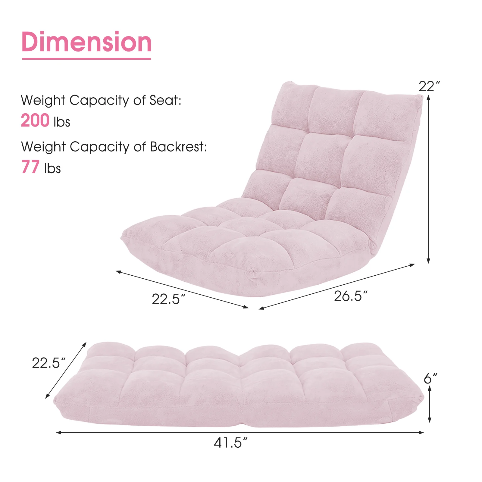Adjustable Cushioned Floor Chair, 14-Position, Light Pink - Image 5