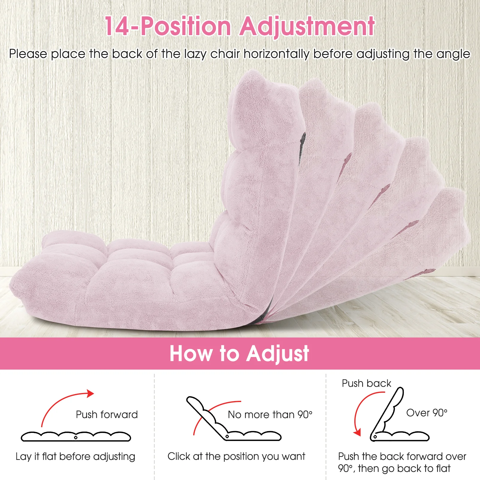 Adjustable Cushioned Floor Chair, 14-Position, Light Pink - Image 7