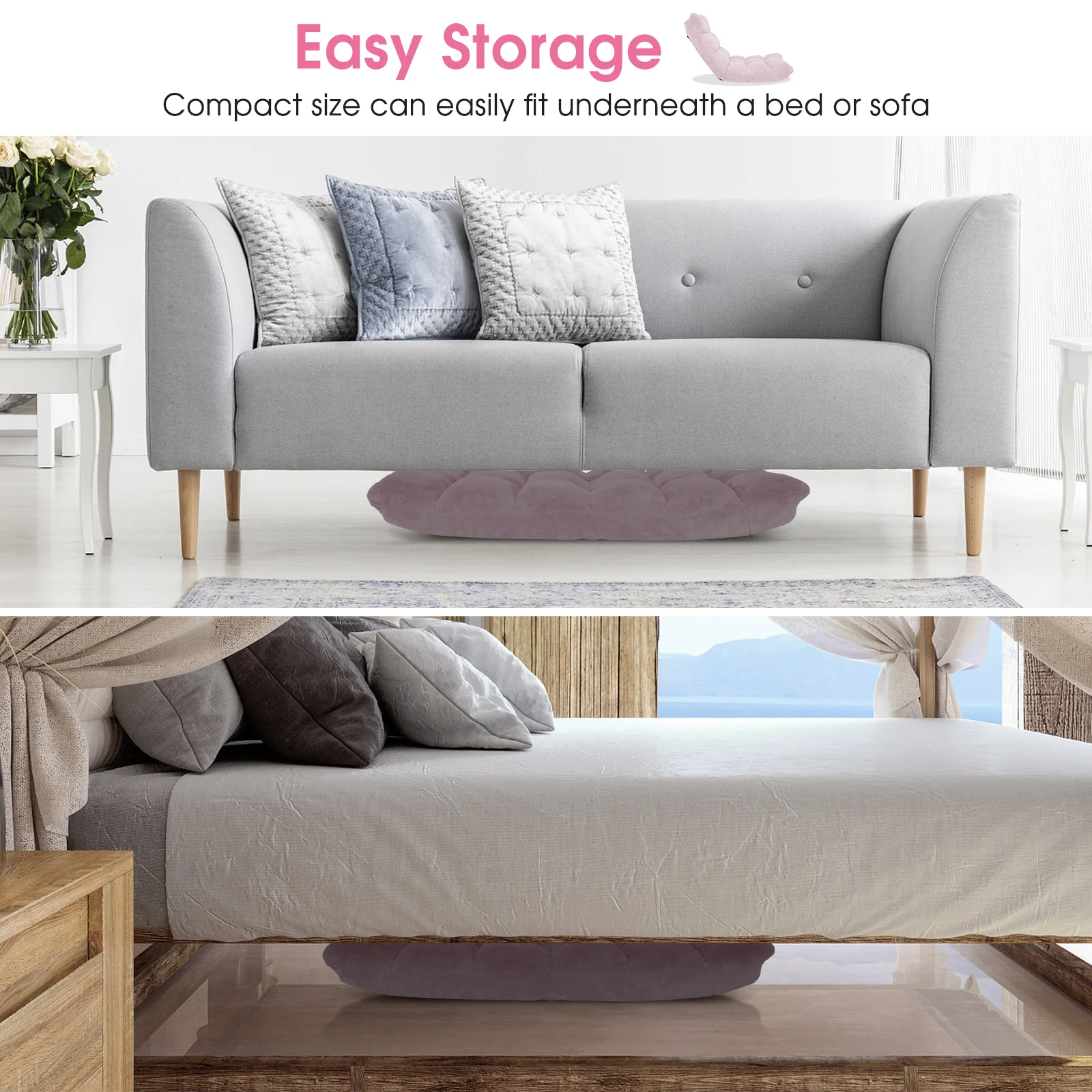 Adjustable Cushioned Floor Chair, 14-Position, Light Pink - Image 9