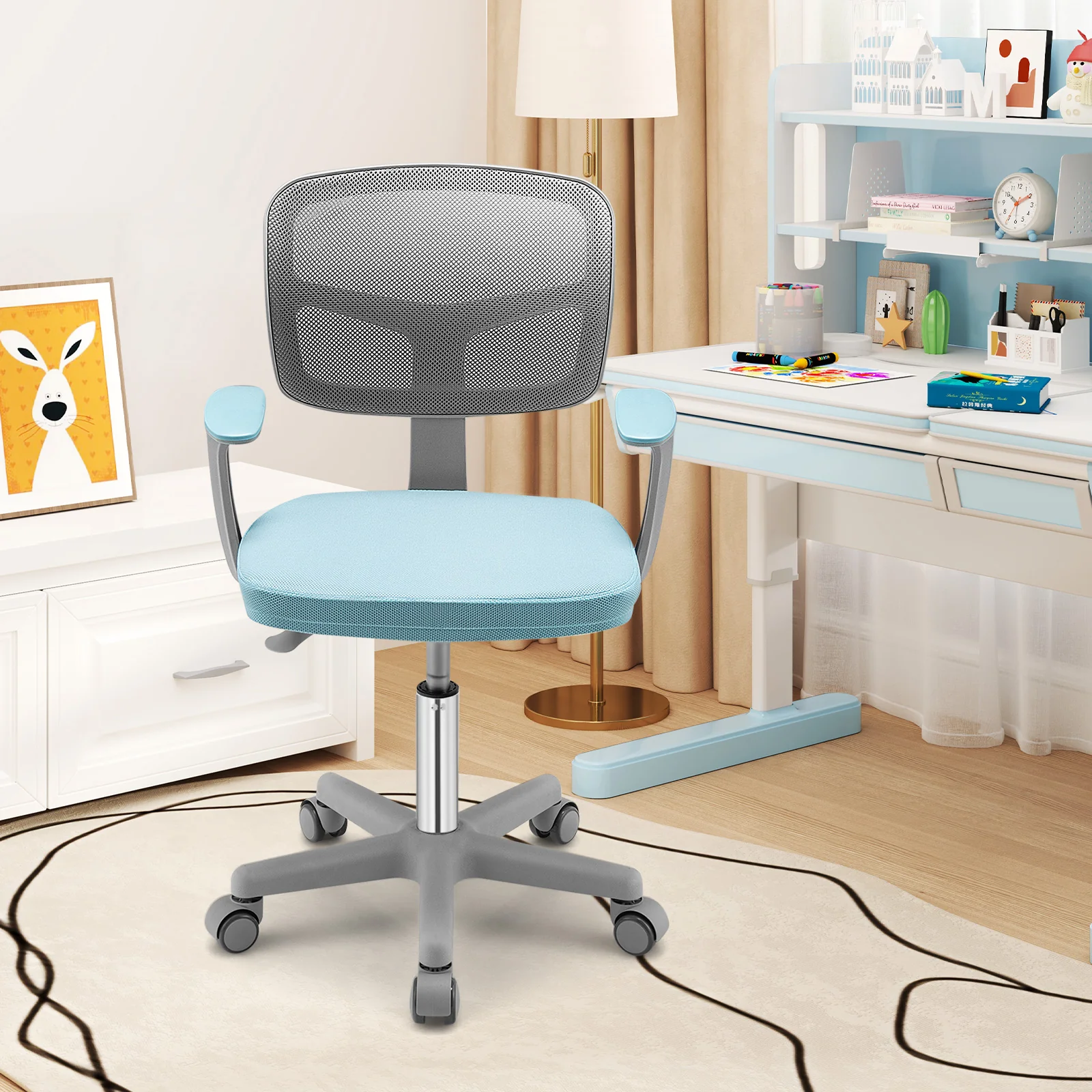 Adjustable Desk Chair, Auto Brake Casters, Kids, Blue - Image 2