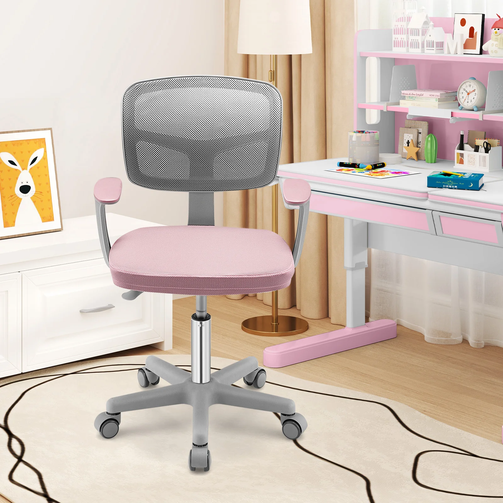 Adjustable Desk Chair With Auto Brake Casters, Pink - Image 2