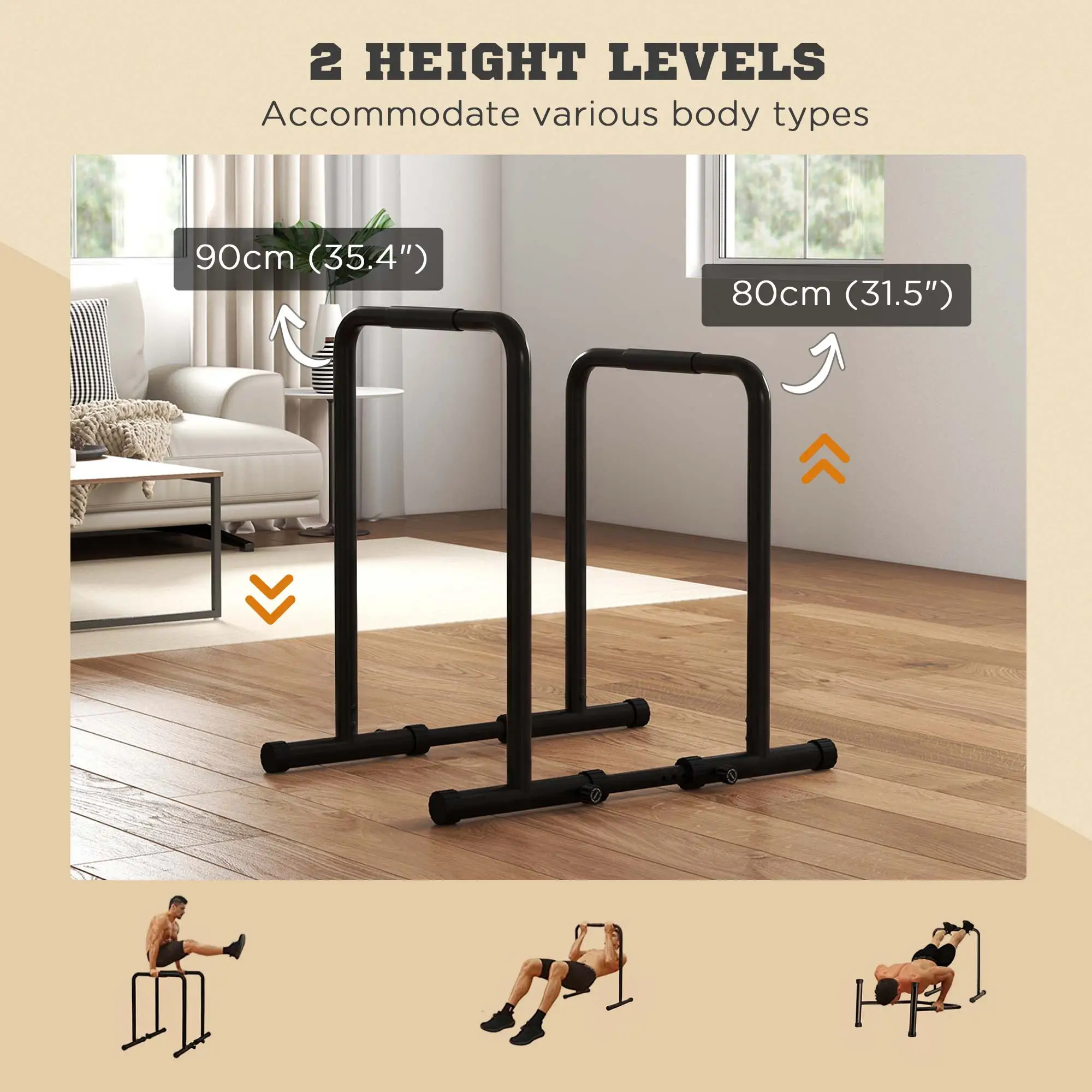 Adjustable Dip Station, Push Up Bars, 6 Width, 2 Height Levels - Image 5