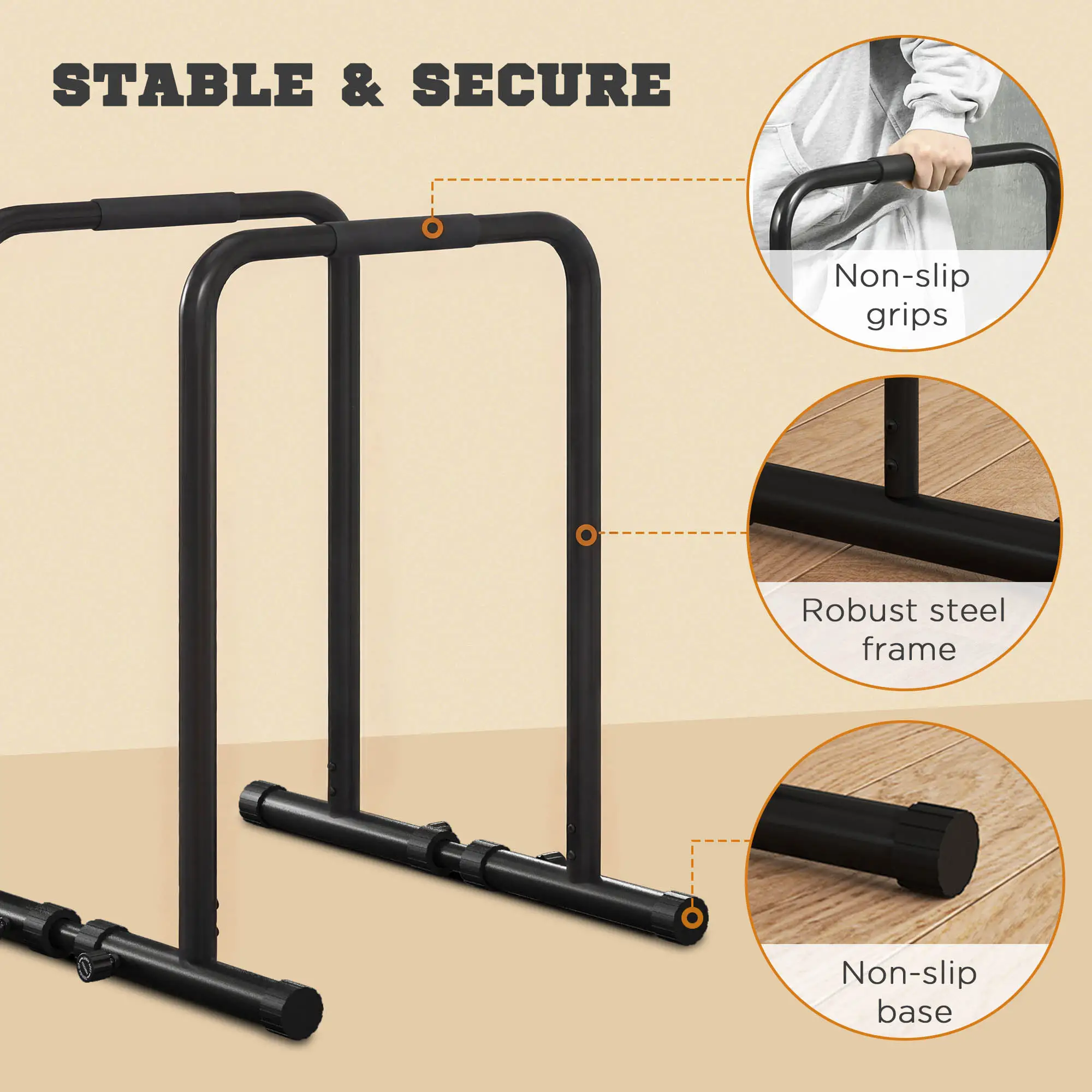 Adjustable Dip Station, Push Up Bars, 6 Width, 2 Height Levels - Image 7