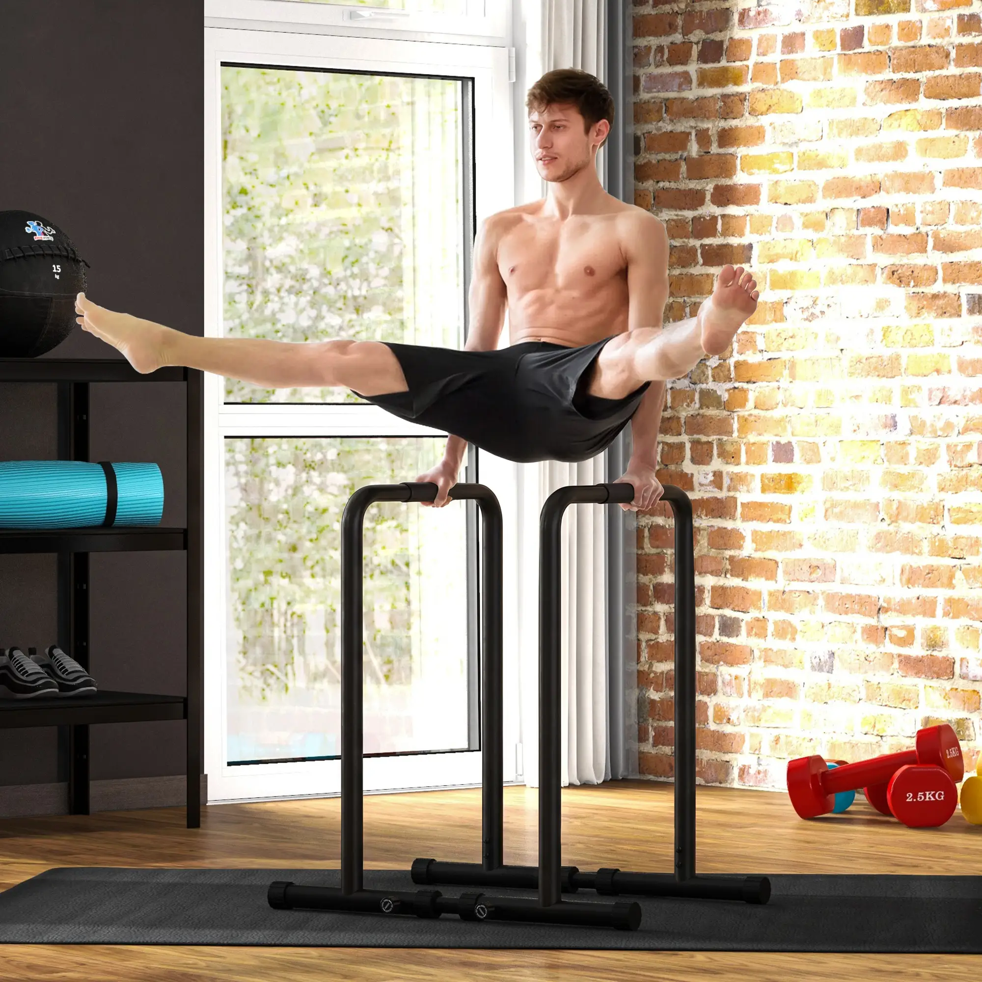 Adjustable Dip Station, Push Up Bars, 6 Width, 2 Height Levels - Image 8