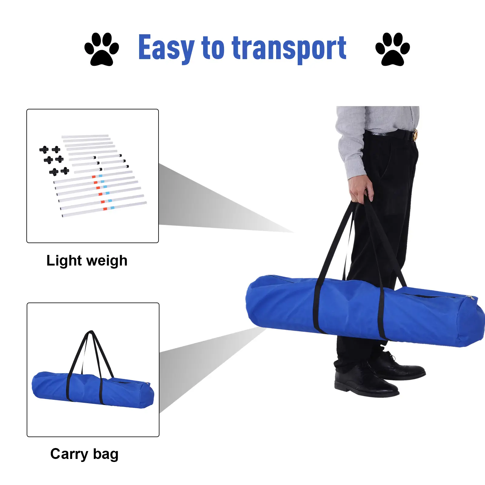 Adjustable Dog Agility Set, Weave Poles, Storage Bag, White - Image 4