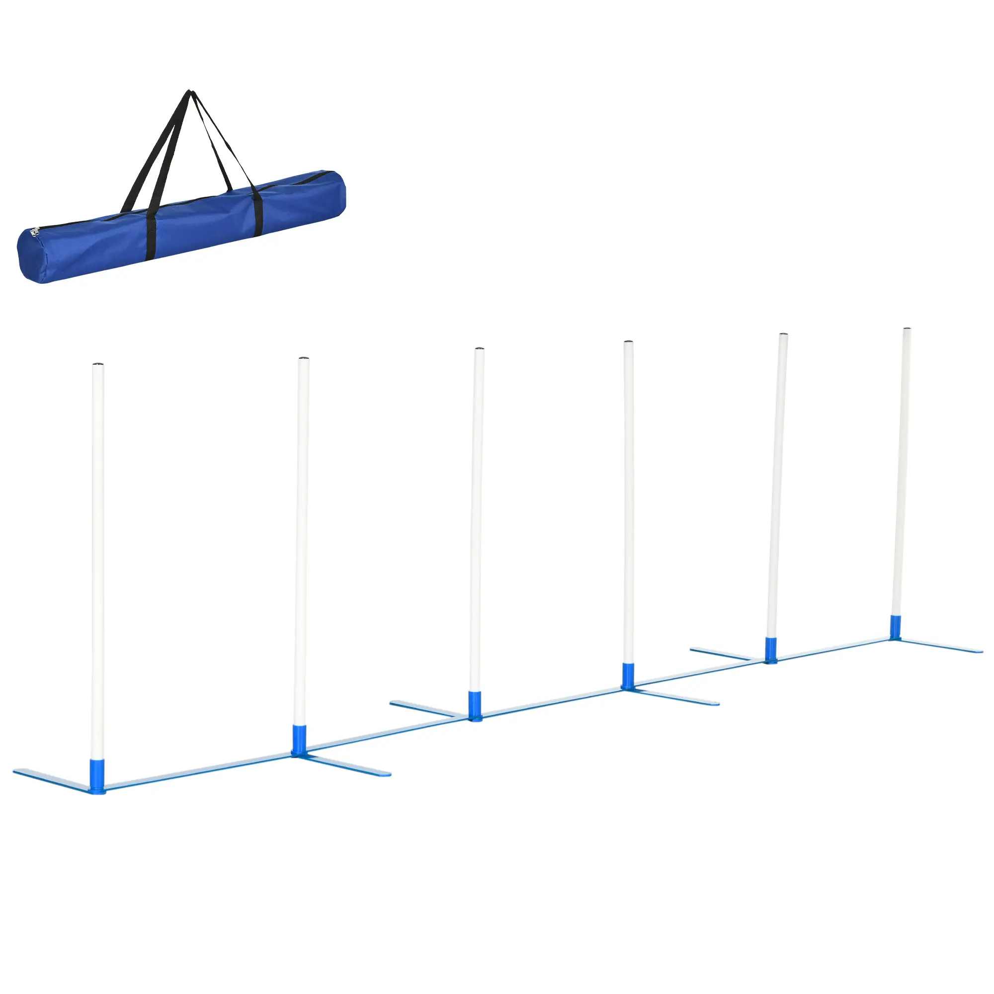 Adjustable Dog Agility Training Set, Weave Poles, Storage Bag, Blue and White - Image 11