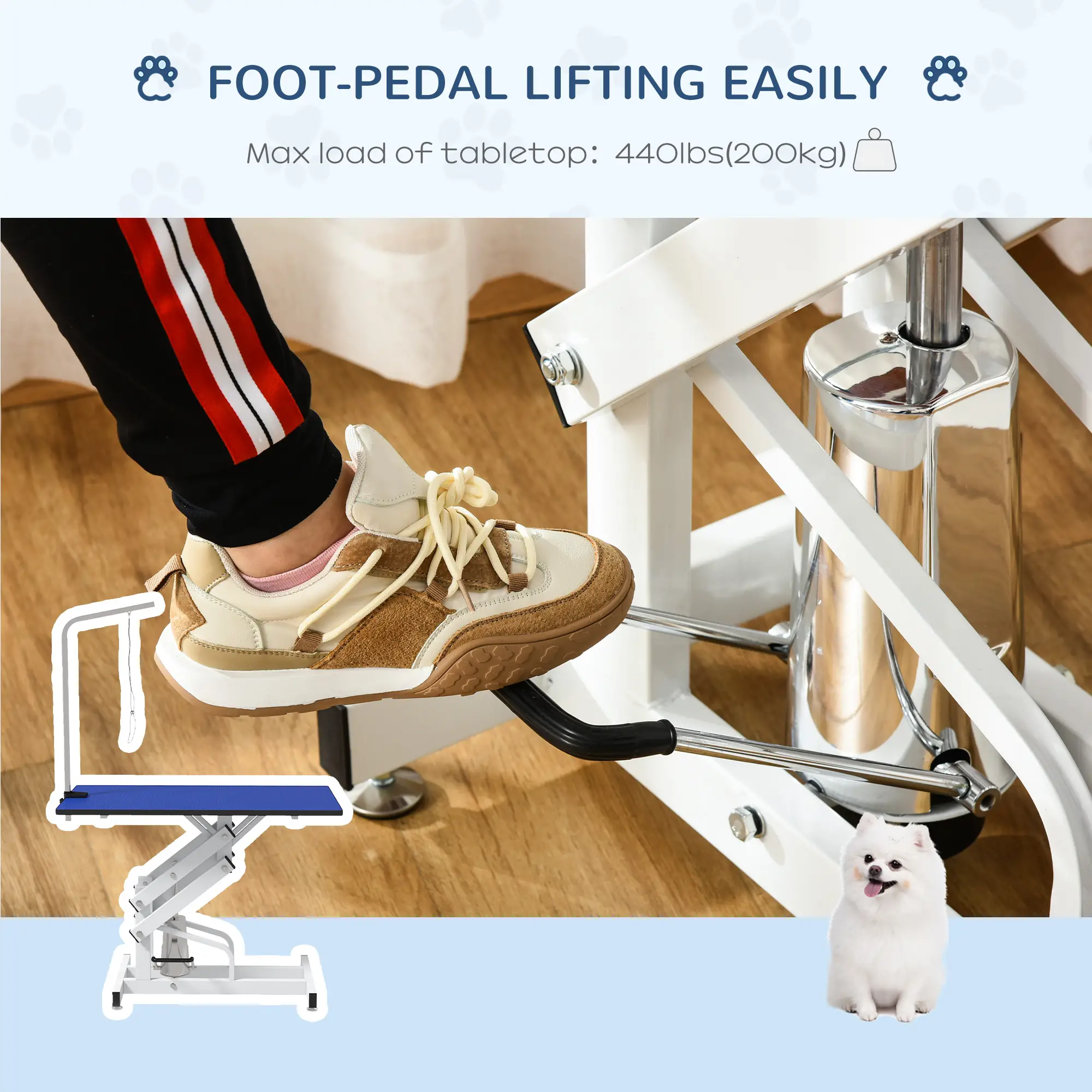 Adjustable Dog Grooming Table With Arm, Noose, Non-Slip, Blue - Image 4