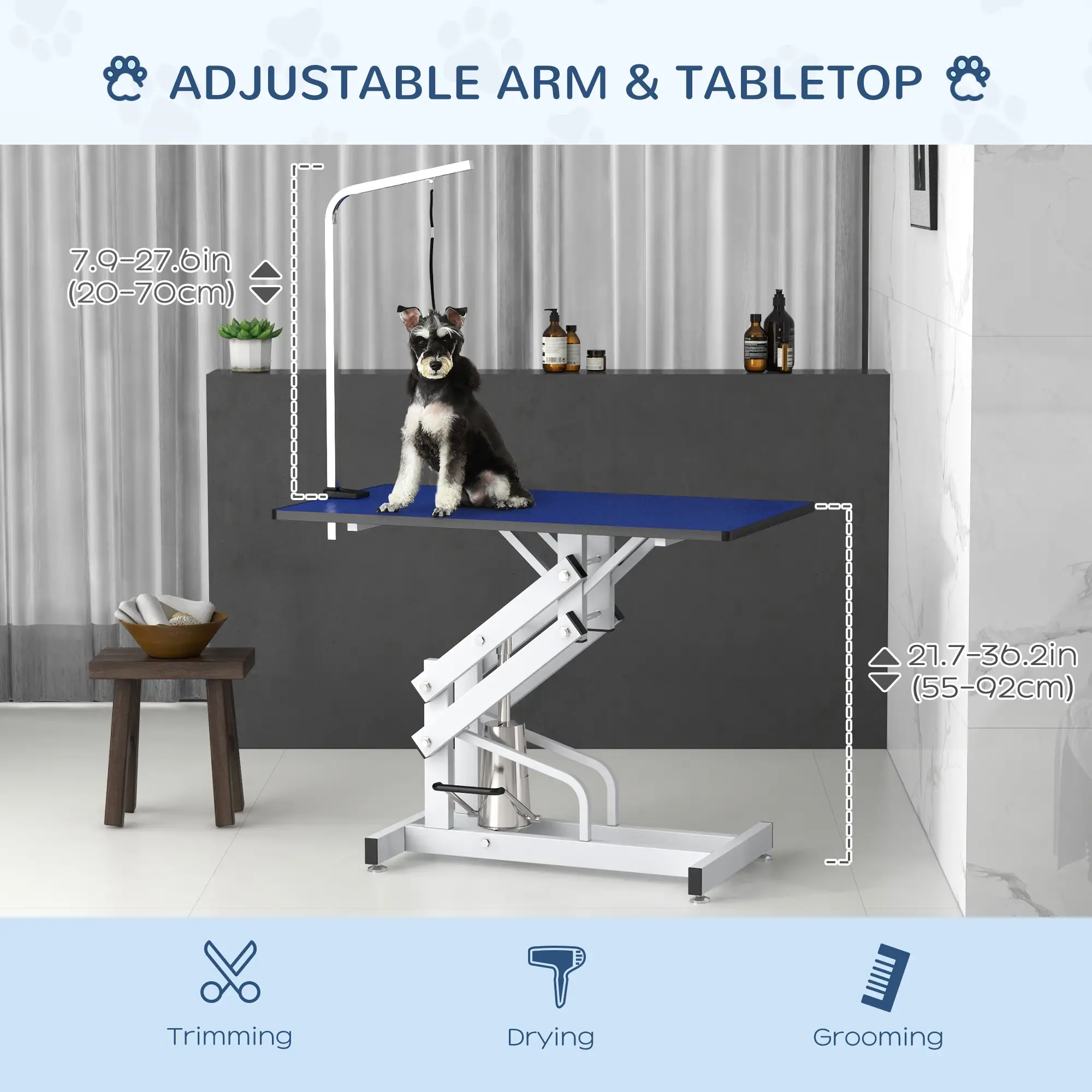 Adjustable Dog Grooming Table With Arm, Noose, Non-Slip, Blue - Image 6