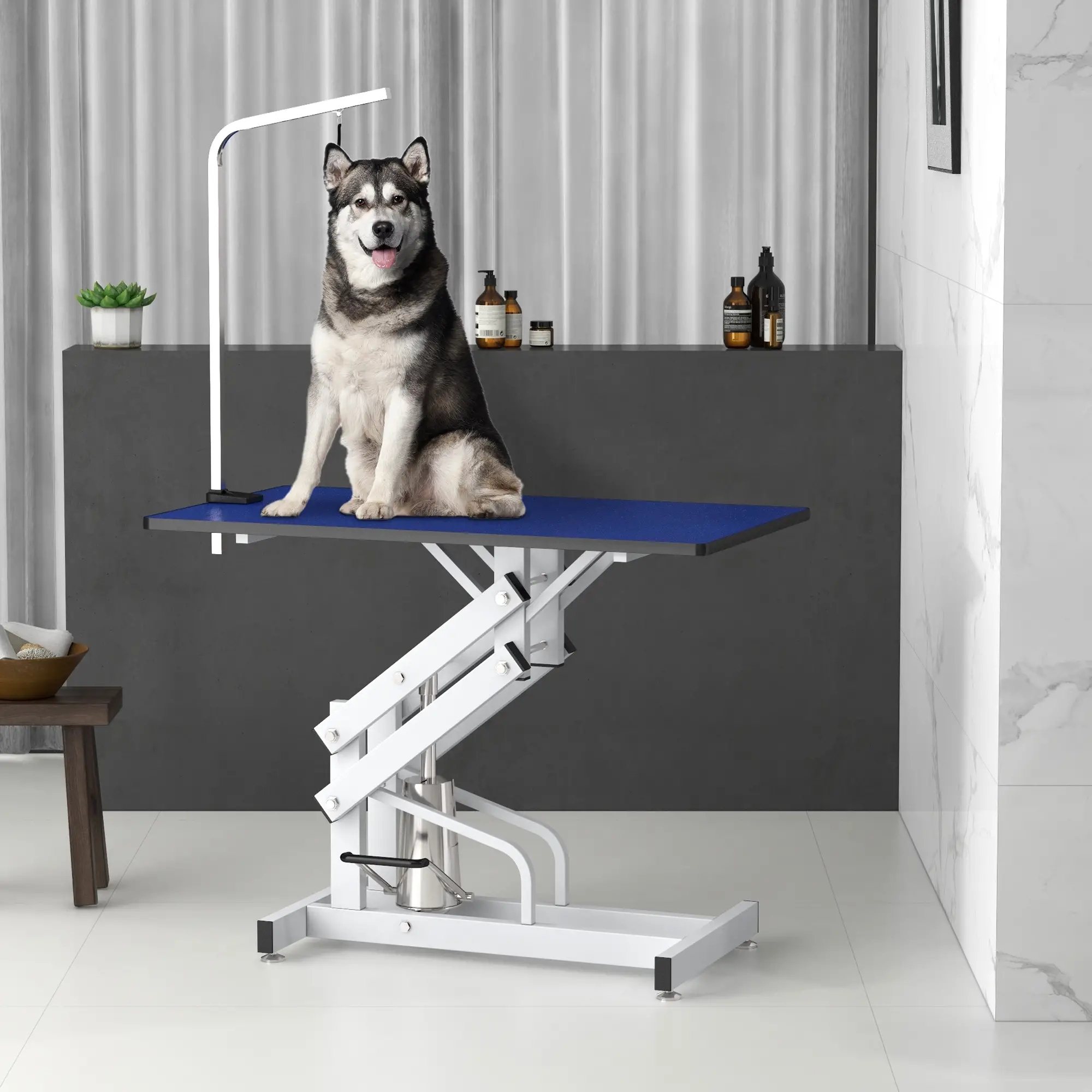 Adjustable Dog Grooming Table With Arm, Noose, Non-Slip, Blue - Image 8