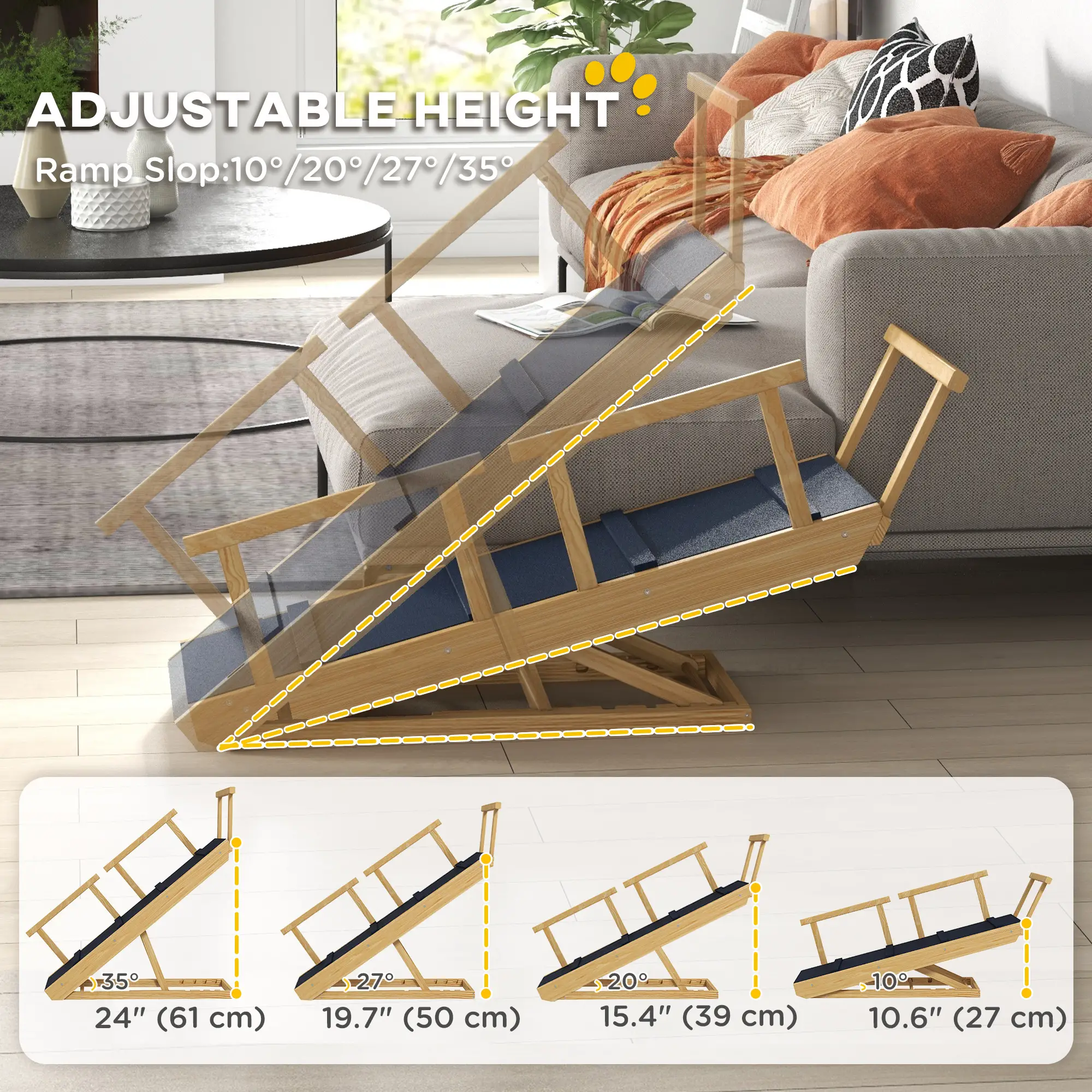 Adjustable Dog Stairs, Foldable Steps with Non-Slip Mat, for Small to Large Dogs - Image 5