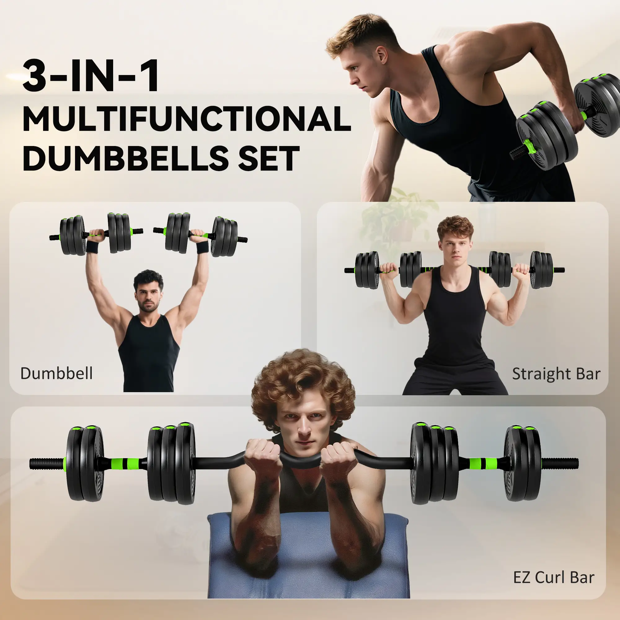 Adjustable Dumbbell Set, 3 in 1 Weights, 55lb with Connector, Non-Slip Grip - Image 4