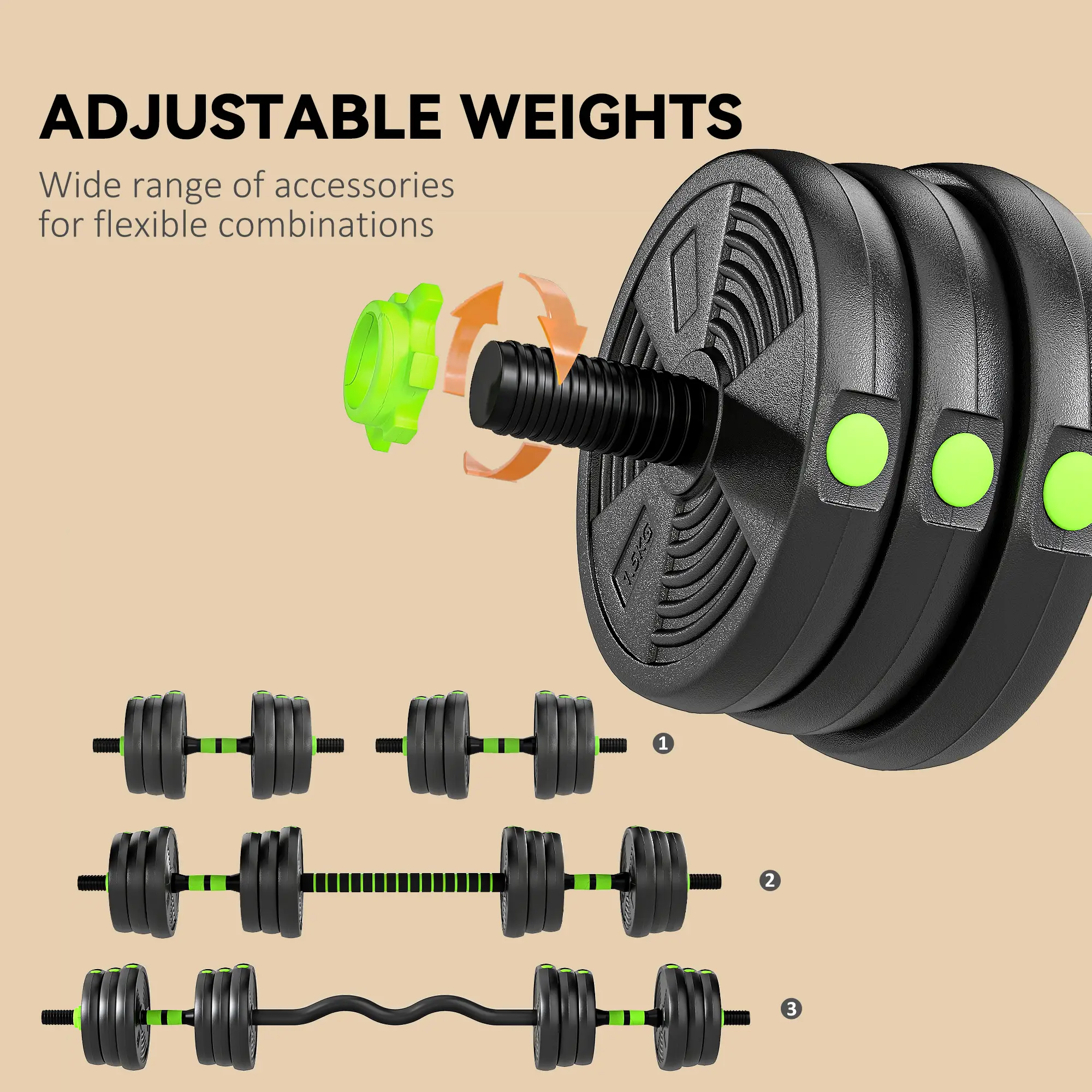Adjustable Dumbbell Set, 3 in 1 Weights, 55lb with Connector, Non-Slip Grip - Image 5