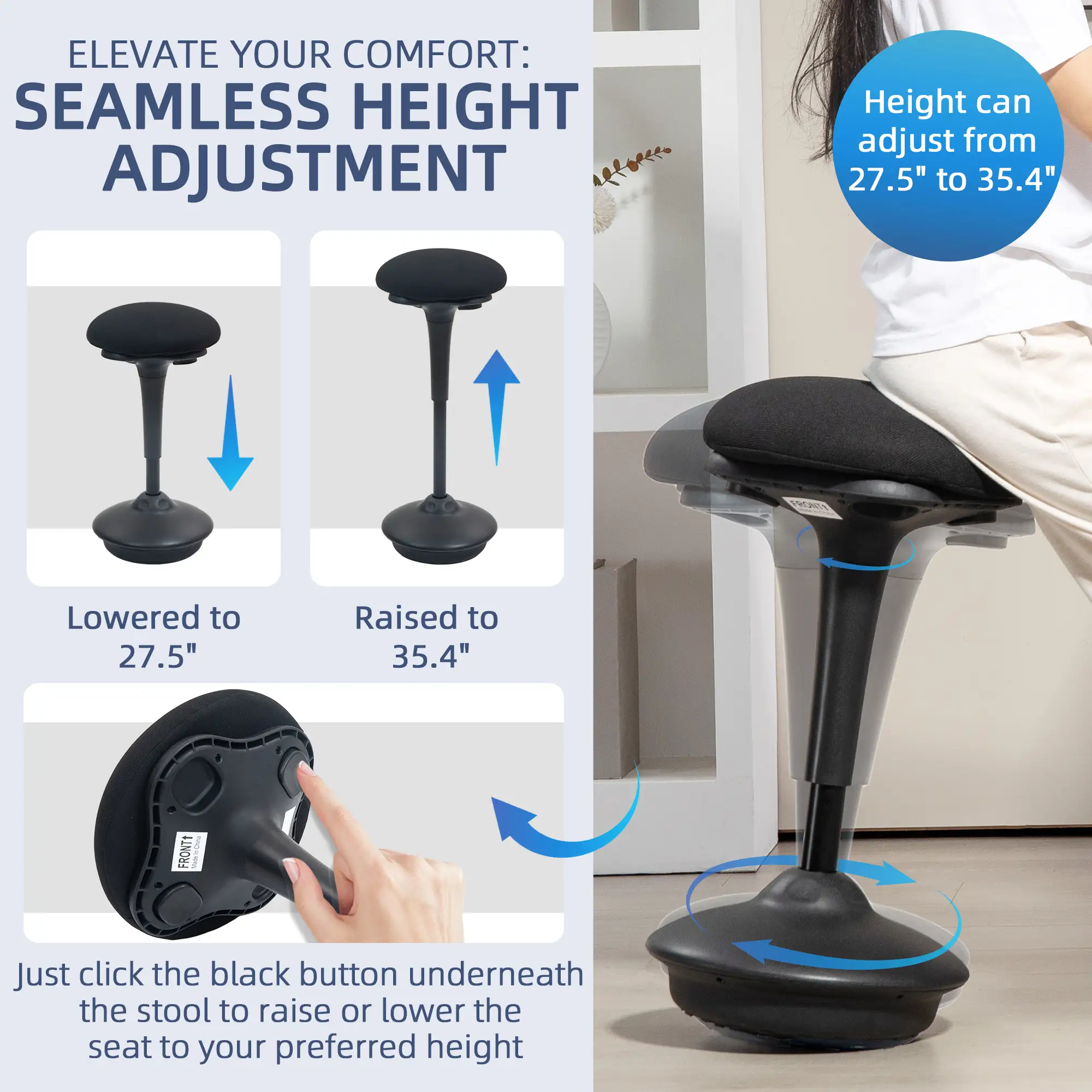 Adjustable Ergonomic Standing Stool, Swivel Backless Wobble Chair - Image 4