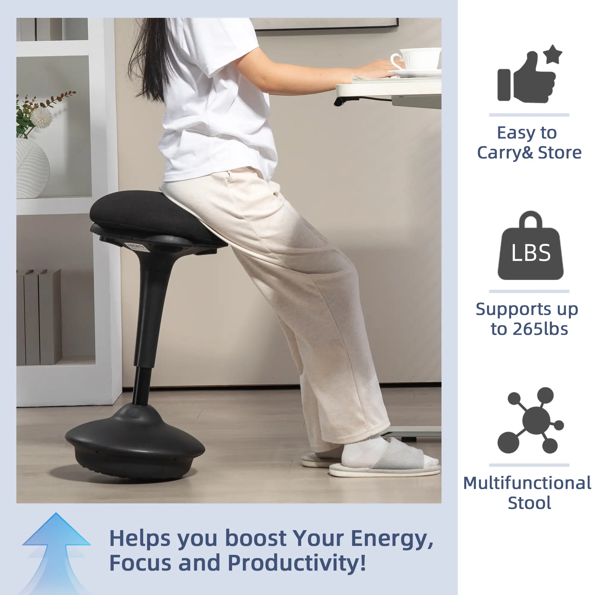 Adjustable Ergonomic Standing Stool, Swivel Backless Wobble Chair - Image 5