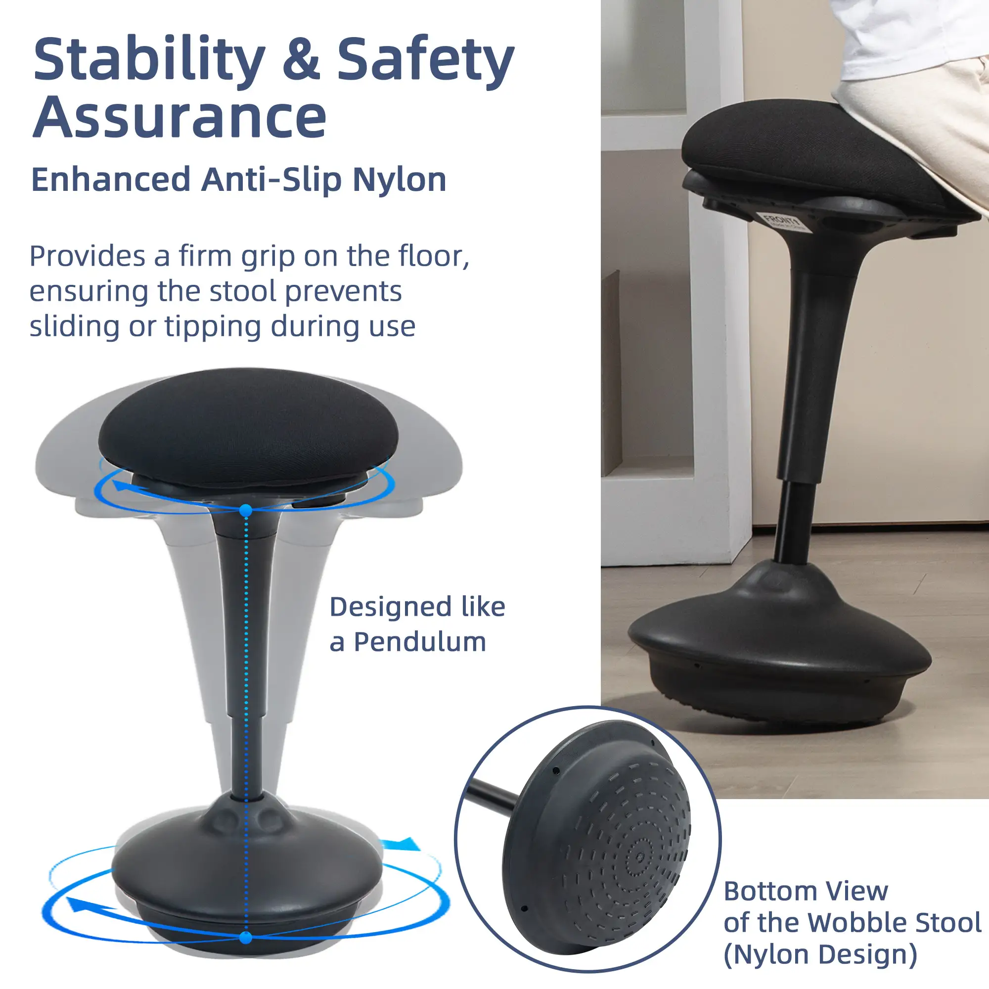 Adjustable Ergonomic Standing Stool, Swivel Backless Wobble Chair - Image 7