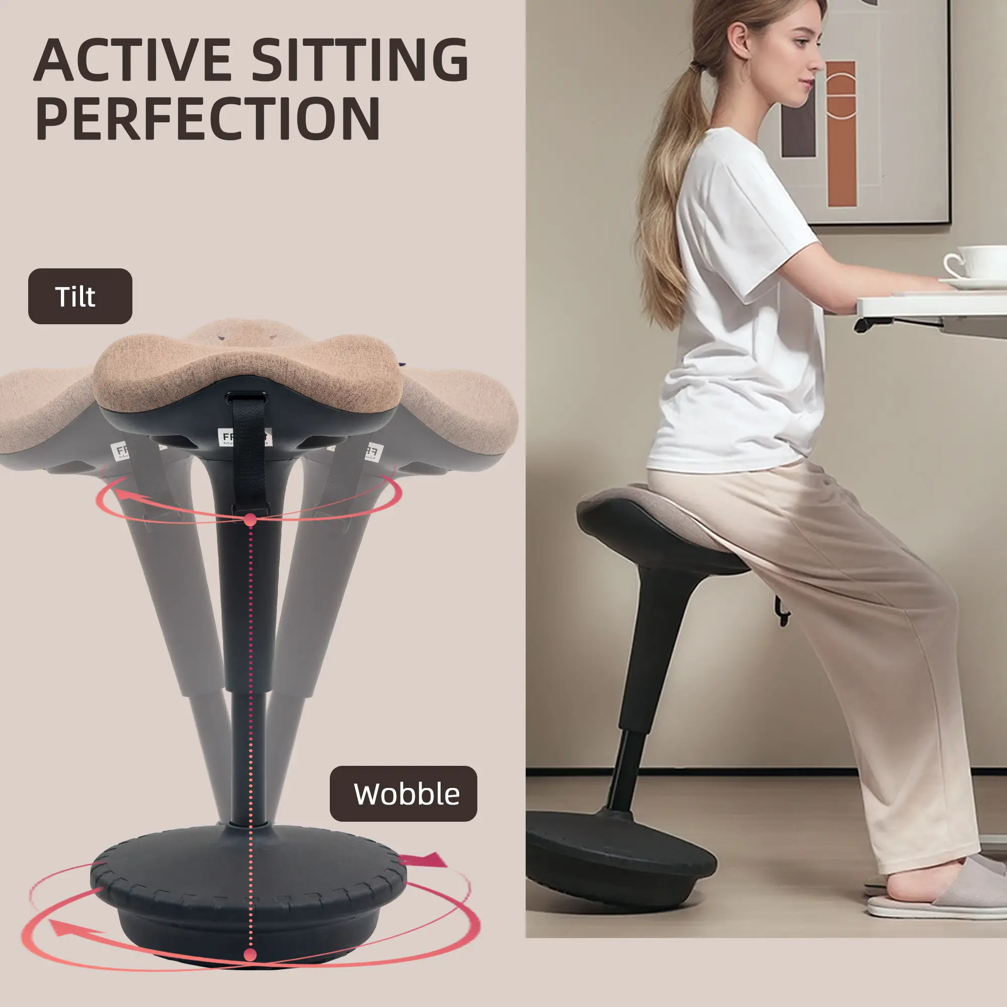 Adjustable Ergonomic Swivel Standing Stool, Brown - Image 4