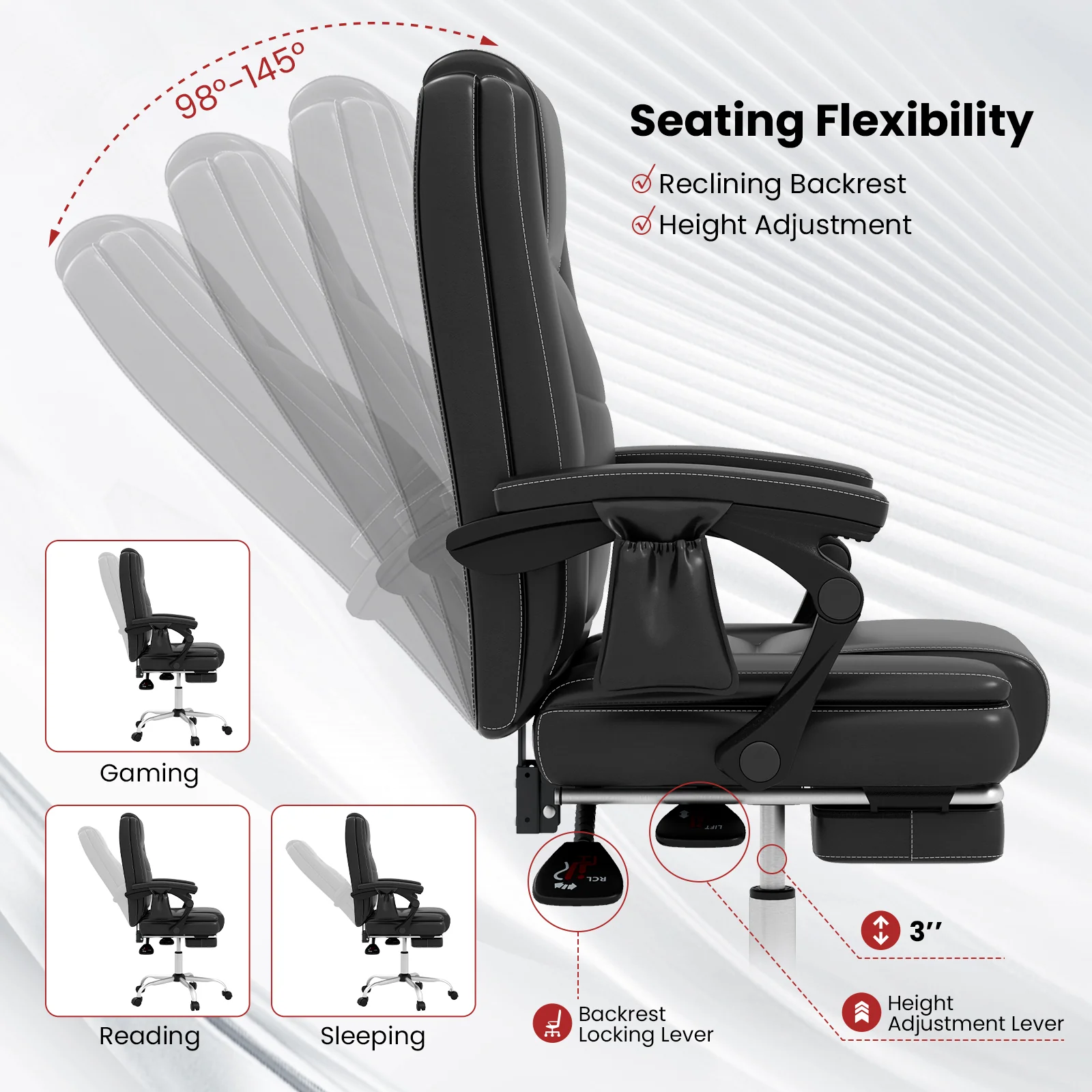 Adjustable Executive Massage Chair With Armrests, Footrest, Black - Image 10