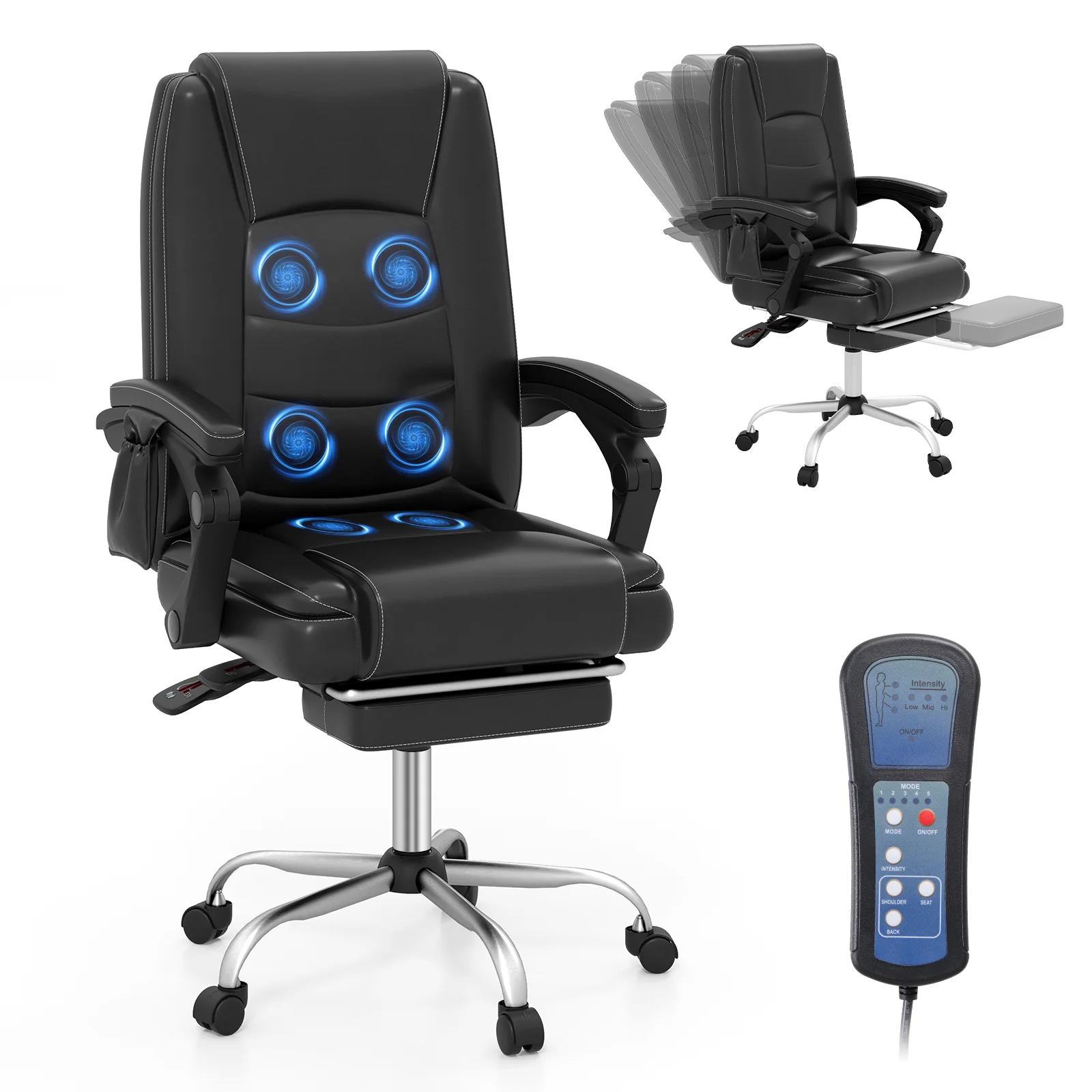 Adjustable Executive Massage Chair With Armrests, Footrest, Black - Image 5