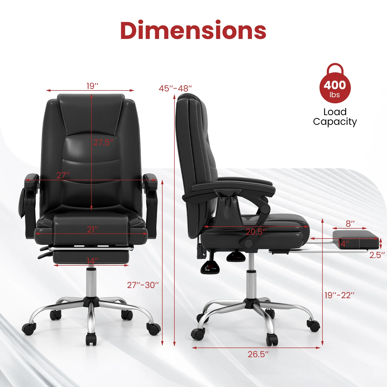 Adjustable Executive Massage Chair With Armrests, Footrest, Black - Image 6