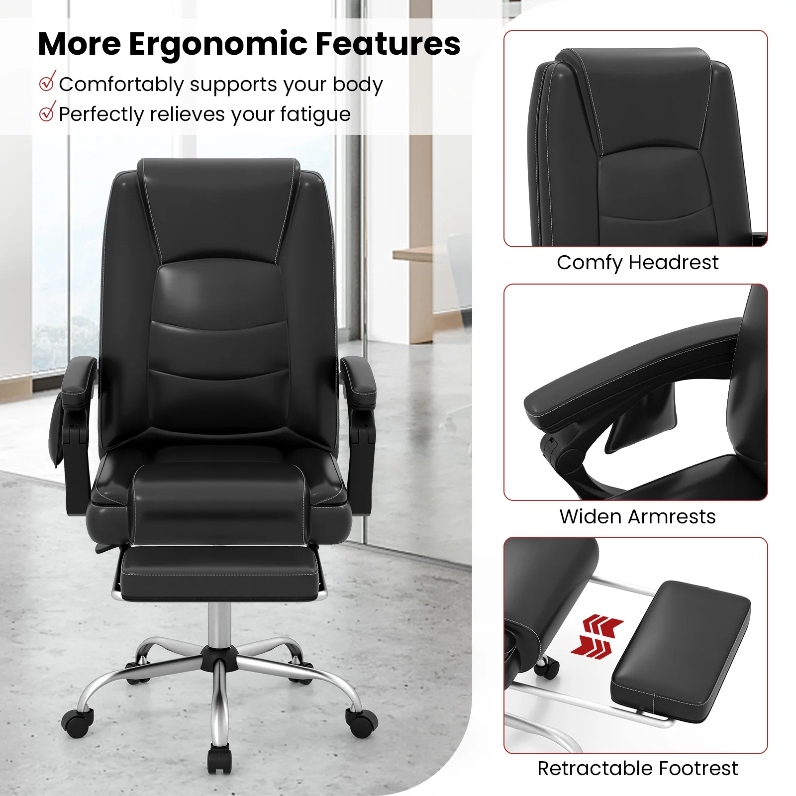 Adjustable Executive Massage Chair With Armrests, Footrest, Black - Image 8