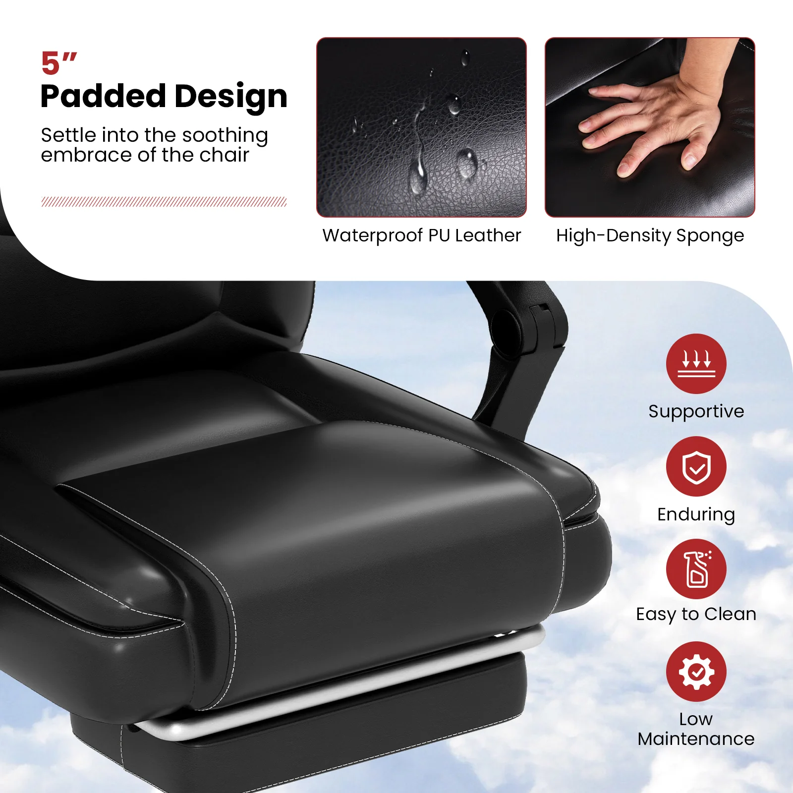 Adjustable Executive Massage Chair With Armrests, Footrest, Black - Image 9