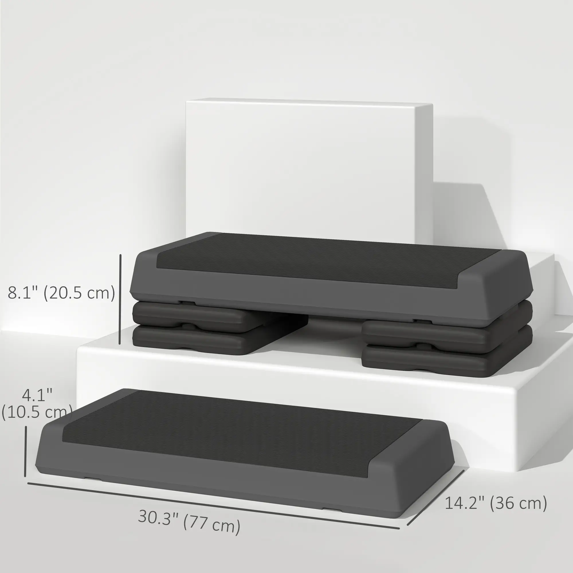 Adjustable Exercise Step Platform, 3-Level, 4", 6", 8", 550lbs, Grey - Image 3