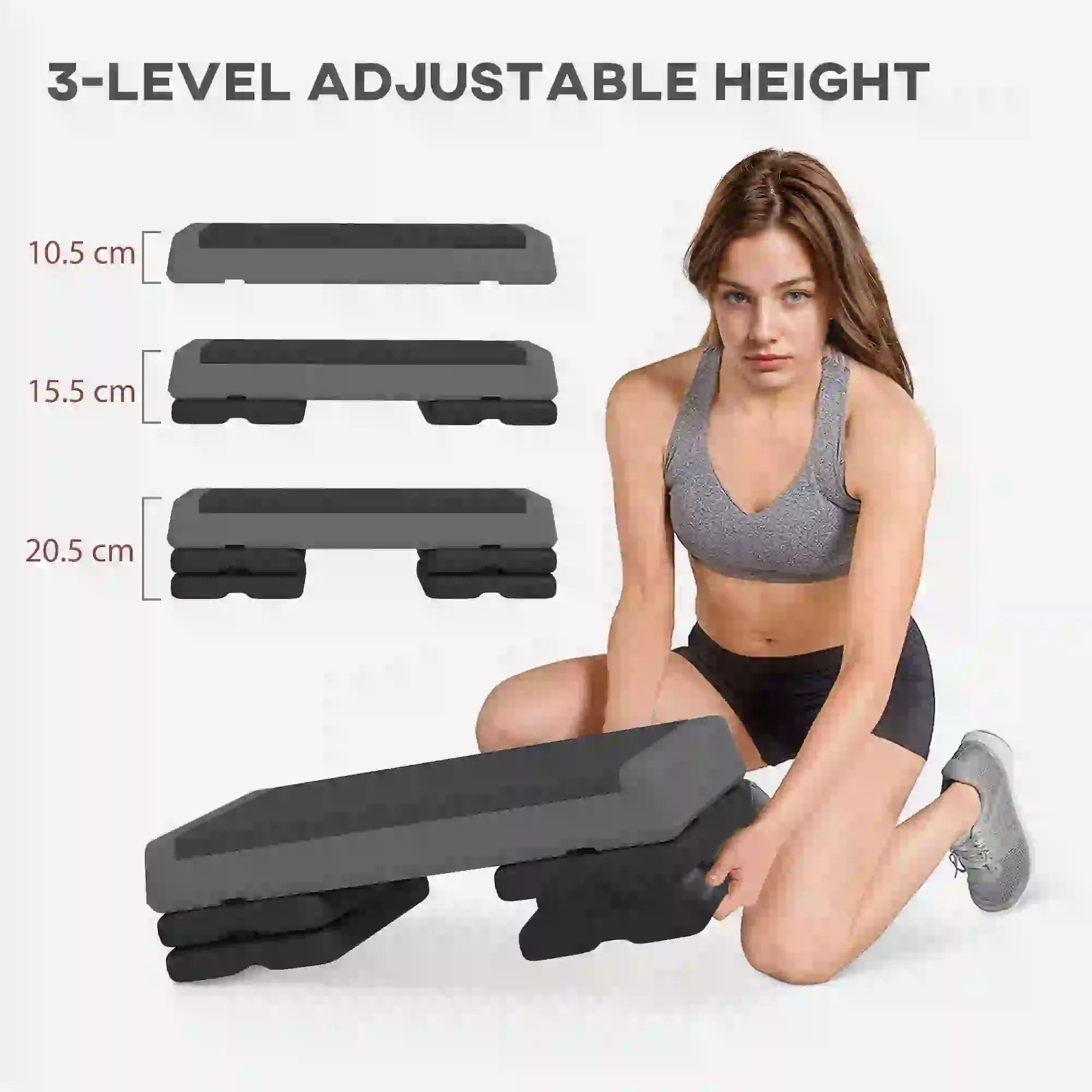 Adjustable Exercise Step Platform, 3-Level, 4", 6", 8", 550lbs, Grey - Image 4