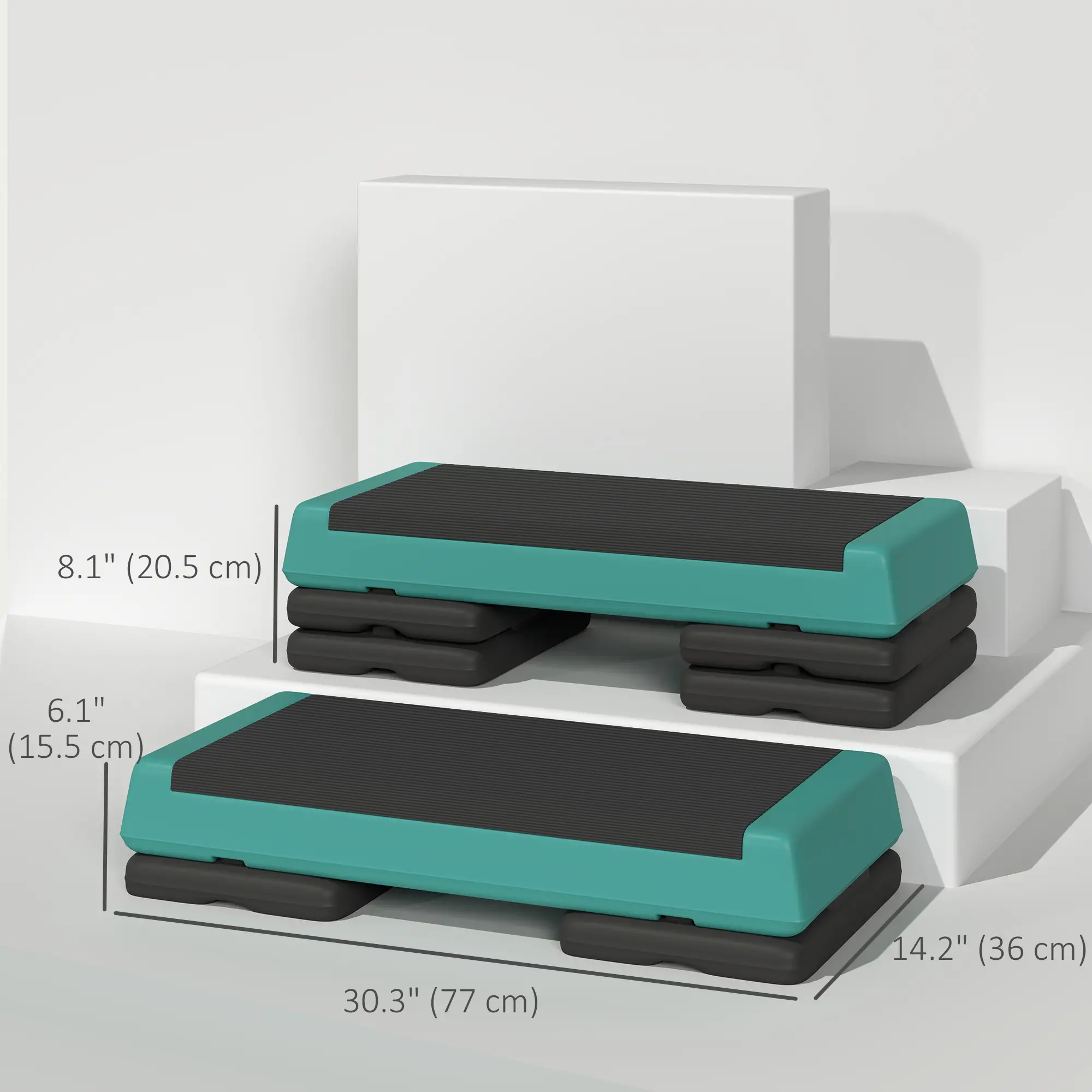 Adjustable Exercise Step Platform, 3-Level with Risers 4", 6", 8" Aerobic Stepper, 550lbs Weight Capacity, Green - Image 3