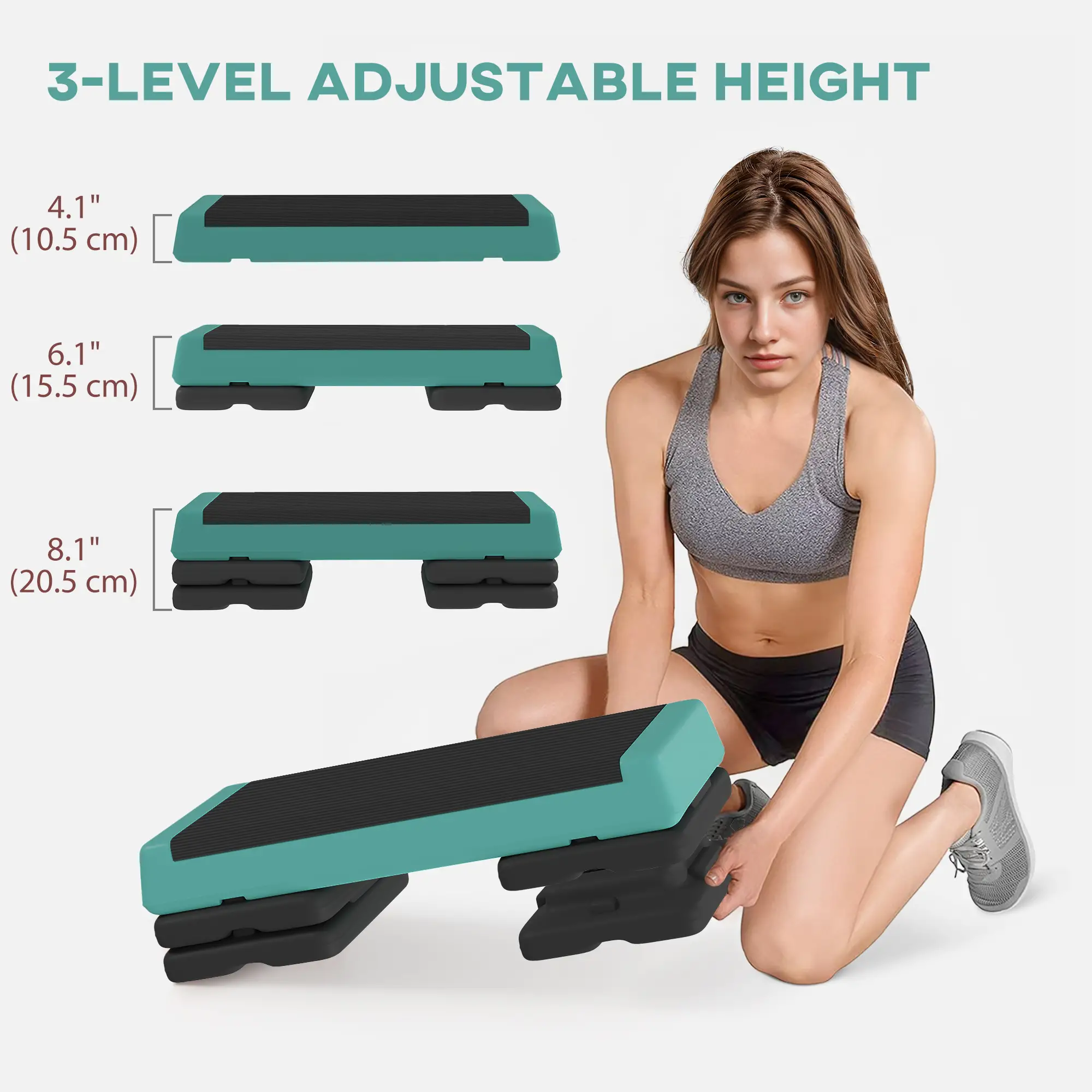Adjustable Exercise Step Platform, 3-Level with Risers 4", 6", 8" Aerobic Stepper, 550lbs Weight Capacity, Green - Image 4