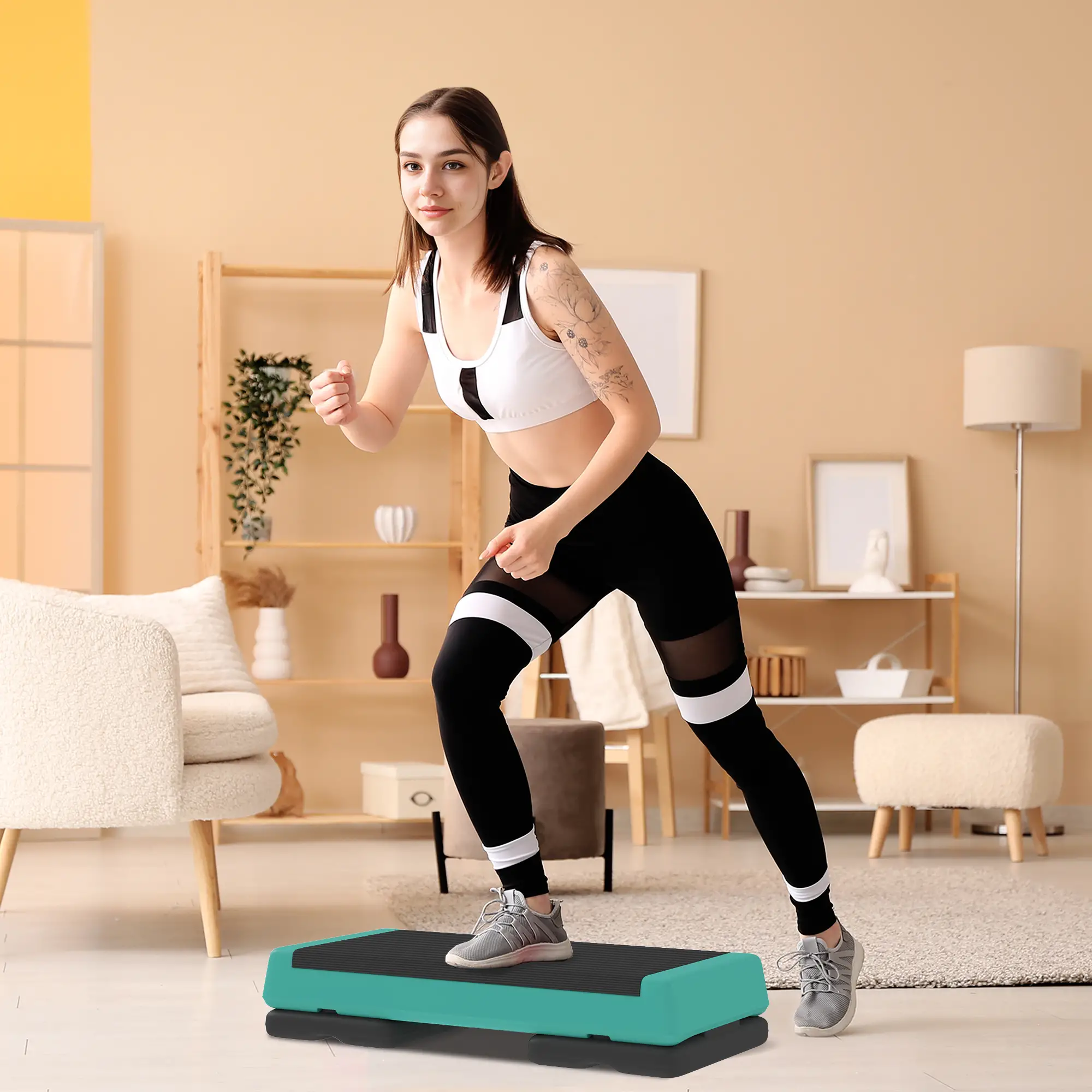 Adjustable Exercise Step Platform, 3-Level with Risers 4", 6", 8" Aerobic Stepper, 550lbs Weight Capacity, Green - Image 7